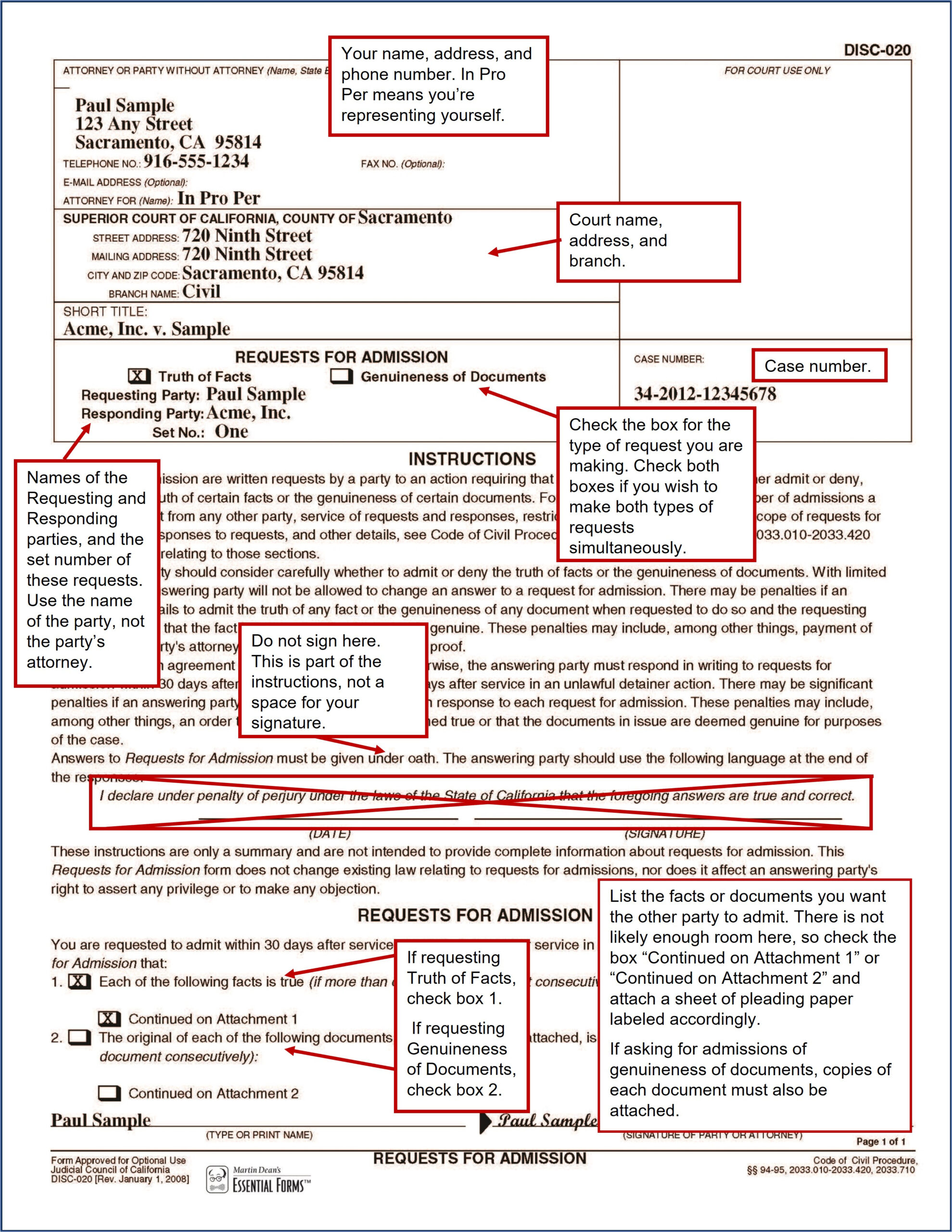 Discovery: Requests For Admission - Sacramento County Public Law with regard to Discovery Request Sample Template