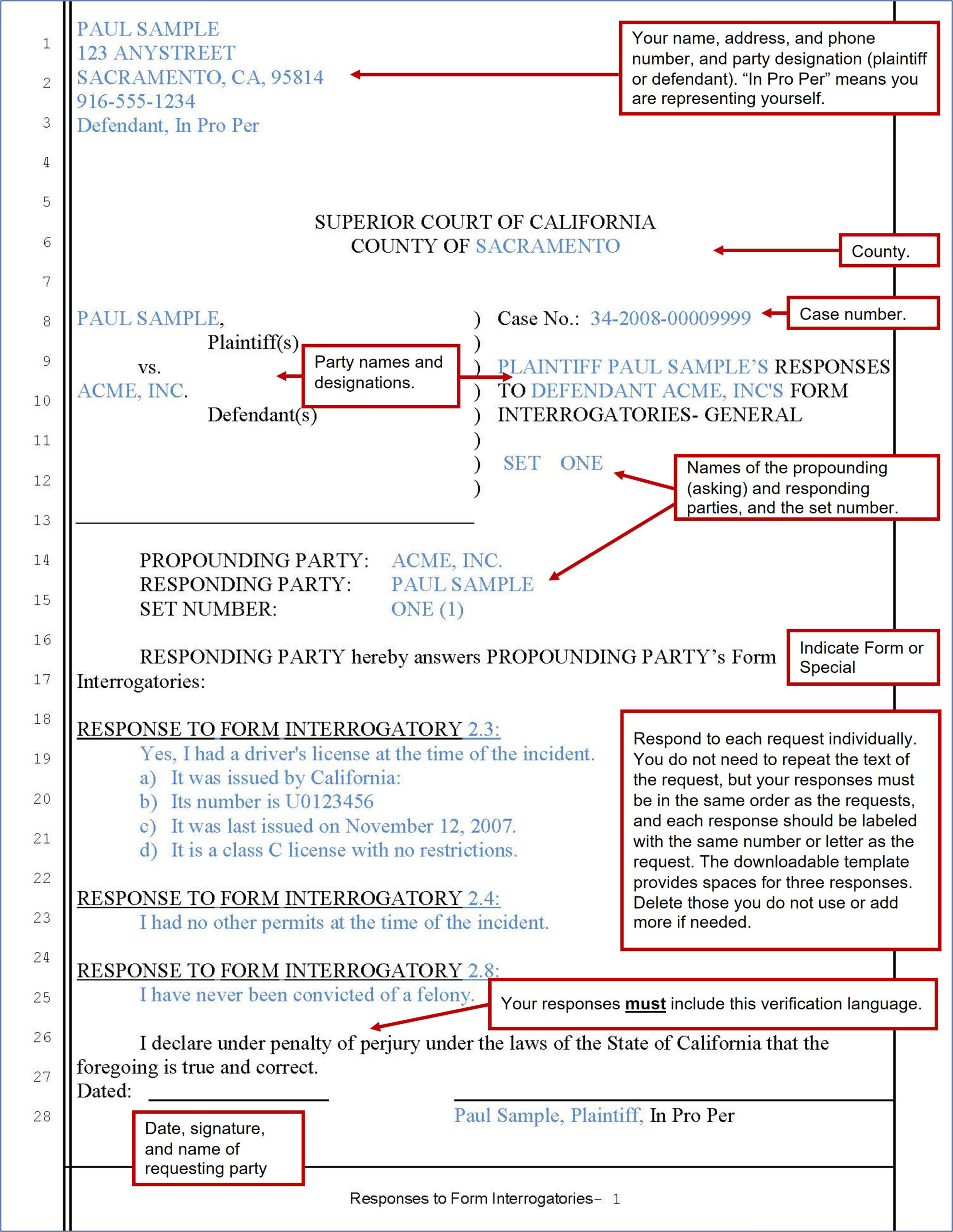 Discovery: Responding To Interrogatories - Sacramento County in Interrogatories Template And Sample Answers