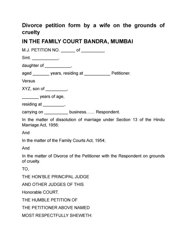 Divorce Petition Sample Template