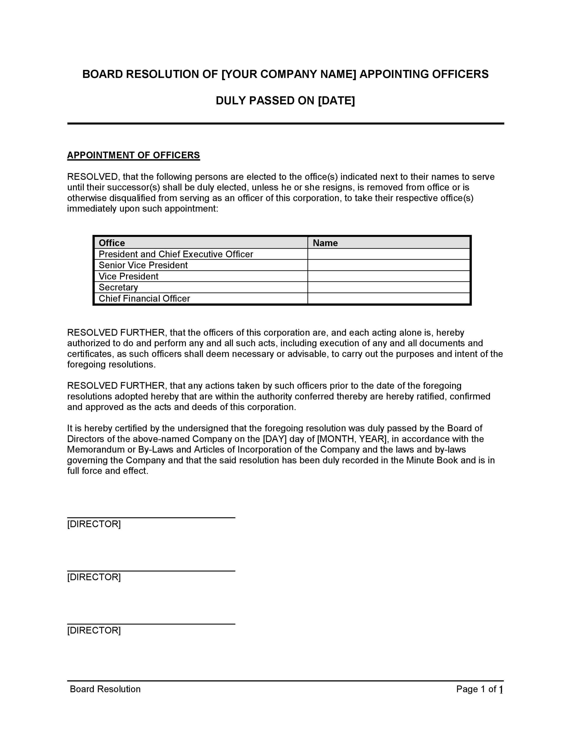 Docs Bizkit throughout Board Resolutions Template Sample