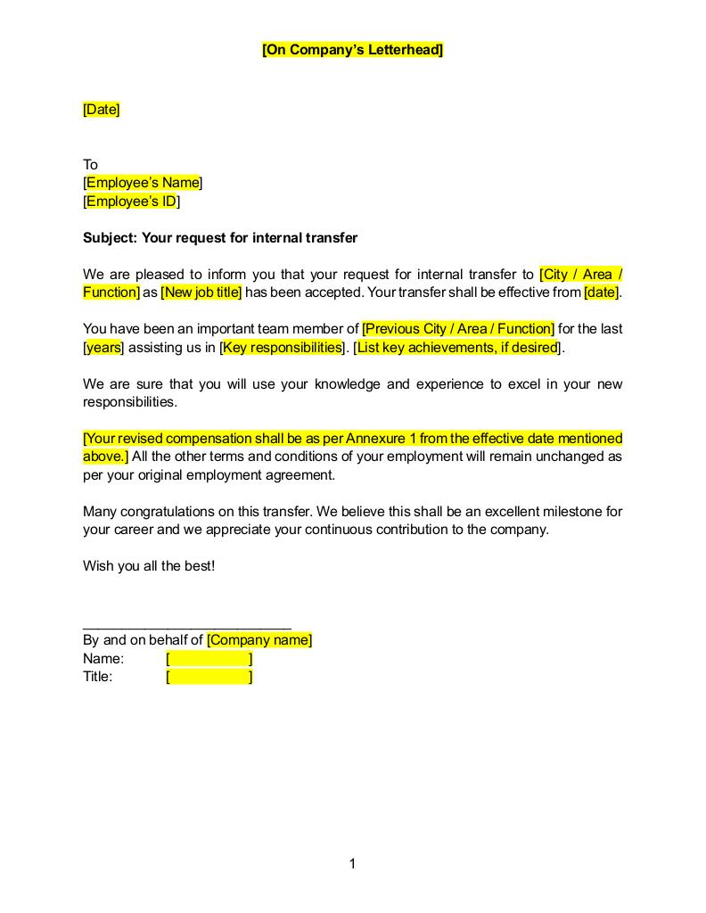 Docux Templates | Internal Transfer Letter in Job Transfer Letter Sample Templates