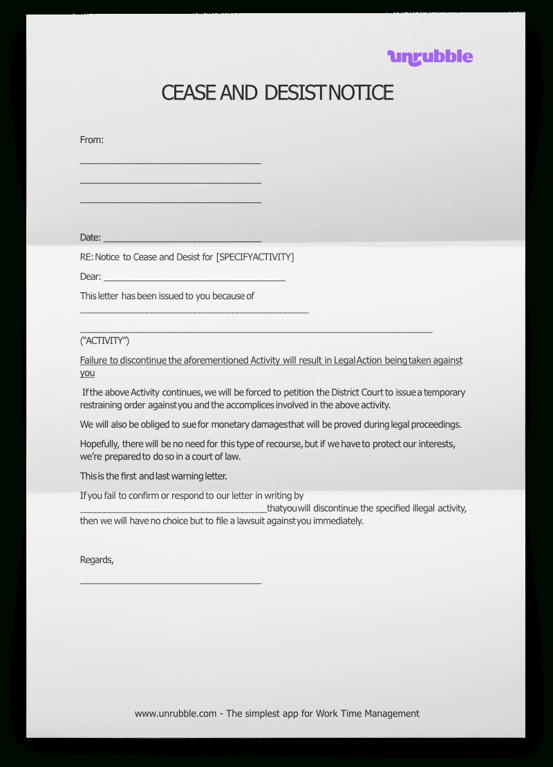 download free cease and desist letter template unrubble templates in cease and desist letter template sample for harassment