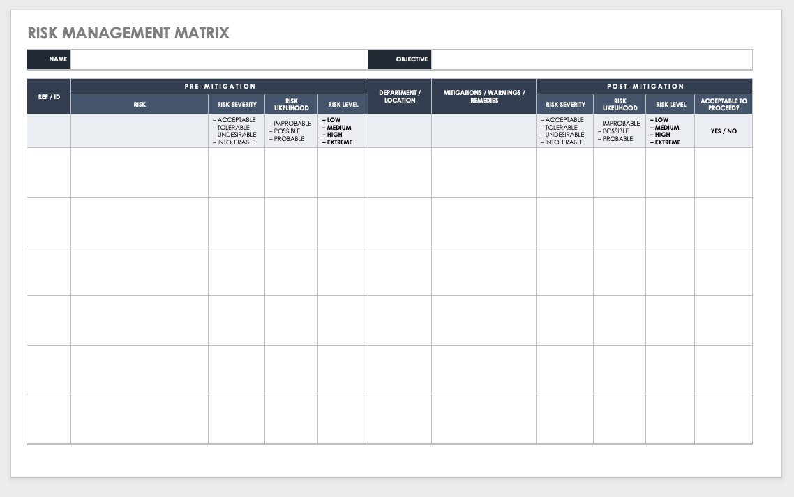 Download Free Risk Matrix Templates | Smartsheet throughout Sample Ach Risk Assessment Template