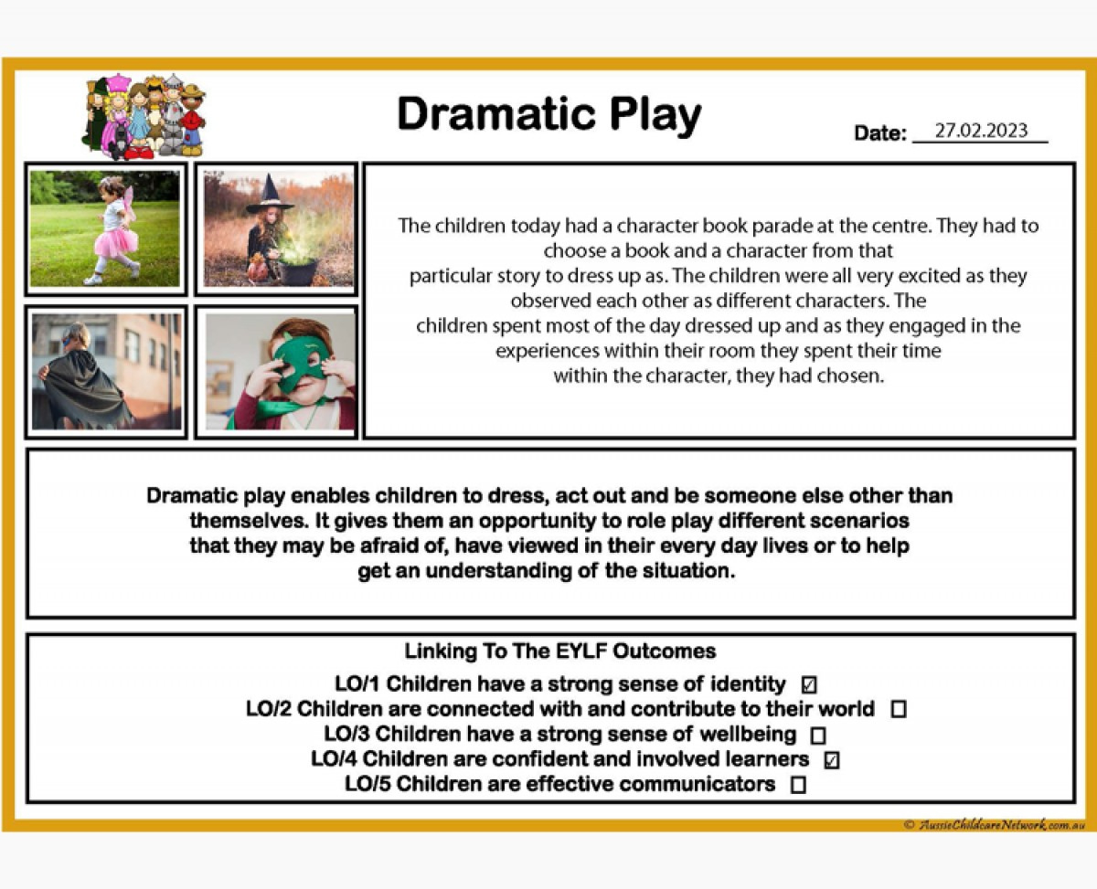 Dramatic Play Observation - Aussie Childcare Network in Early Childhood Time Sample Observation Template