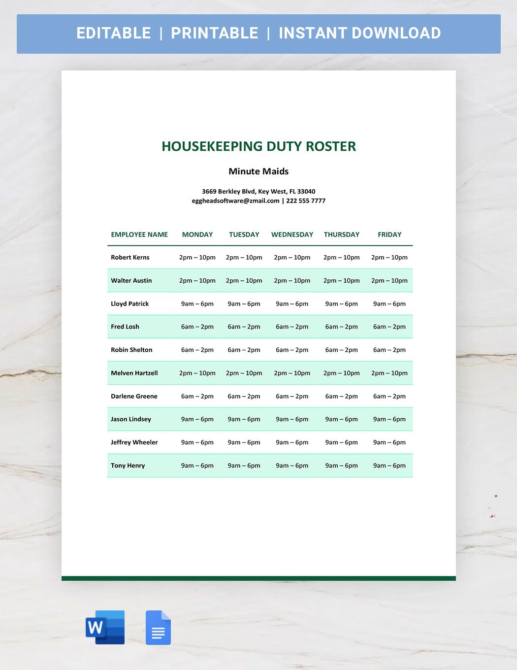 Duty Roster Templates In Word - Free Download | Template in Duty Roster Sample Template