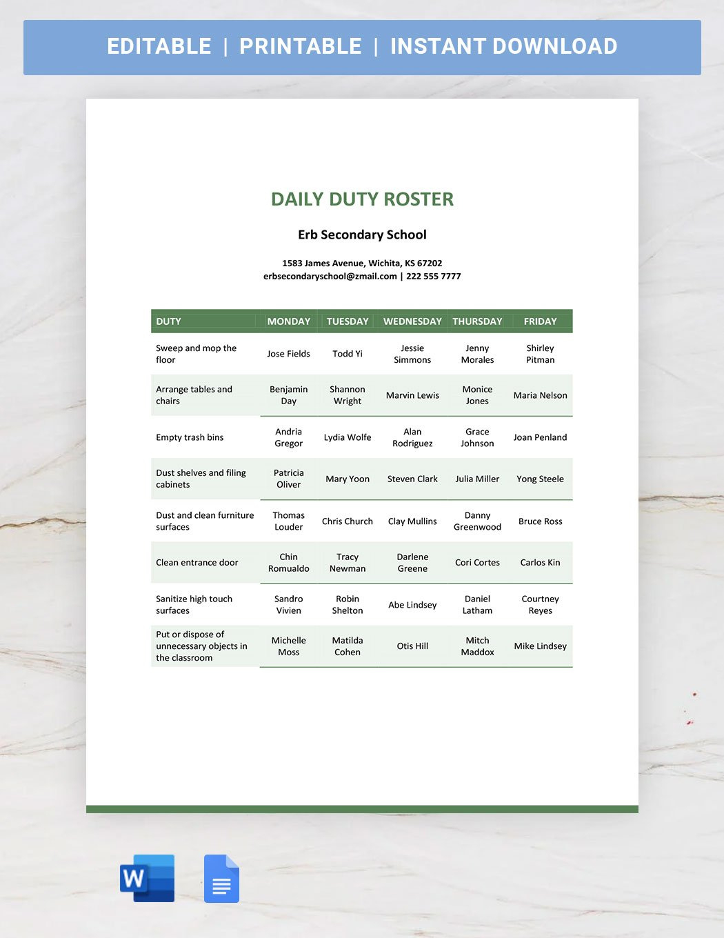 Duty Roster Templates In Word - Free Download | Template in Duty Roster Sample Template