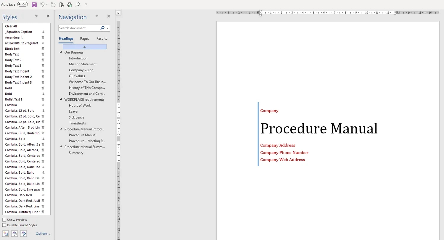 Easy Microsoft Word Policy And Procedure Manual Template in Procedure Manual Sample Template