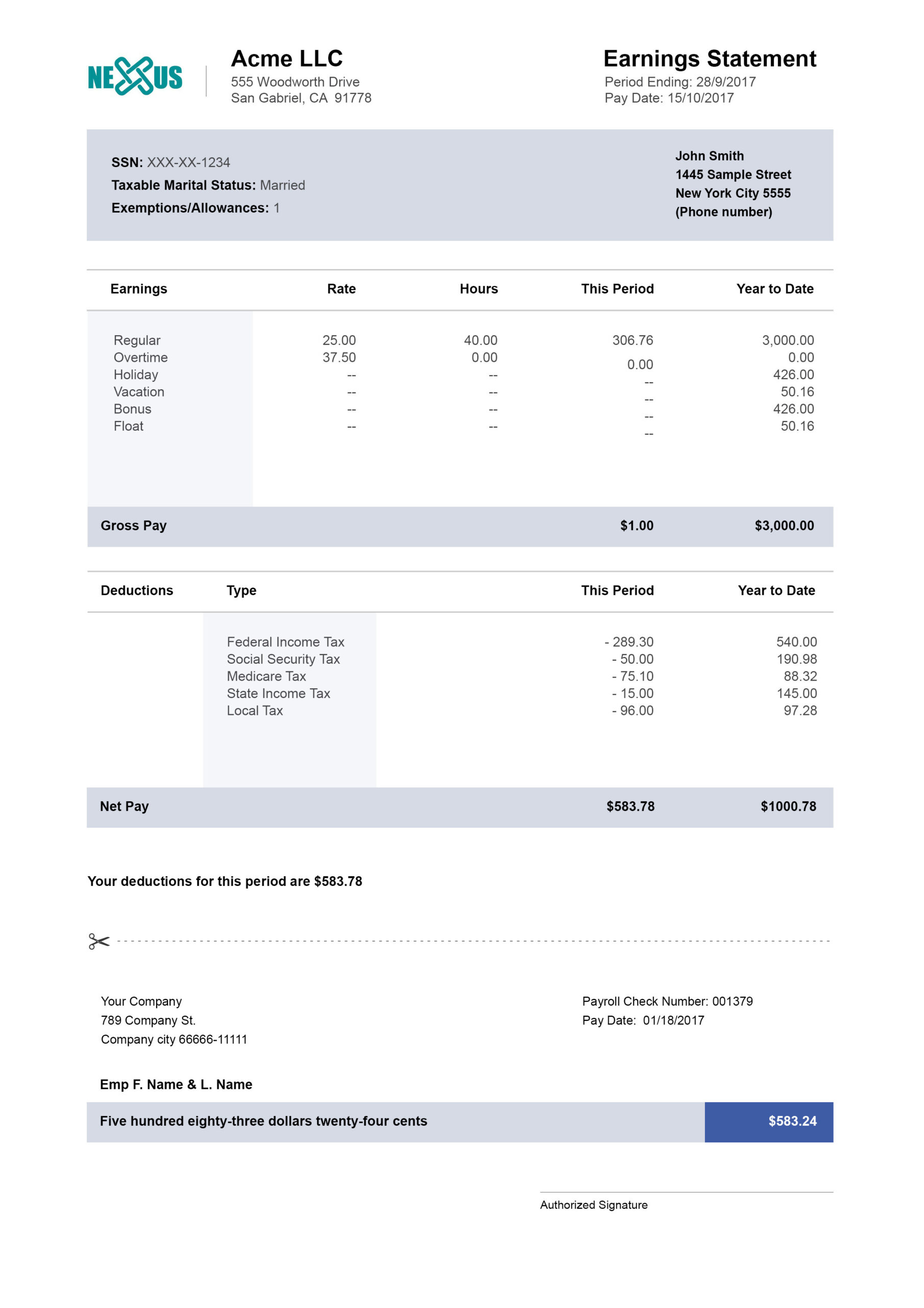 Easy Pay Stub Templates &amp;amp; Examples To Fill In - Paystubs in Payroll Check Stub Template Sample