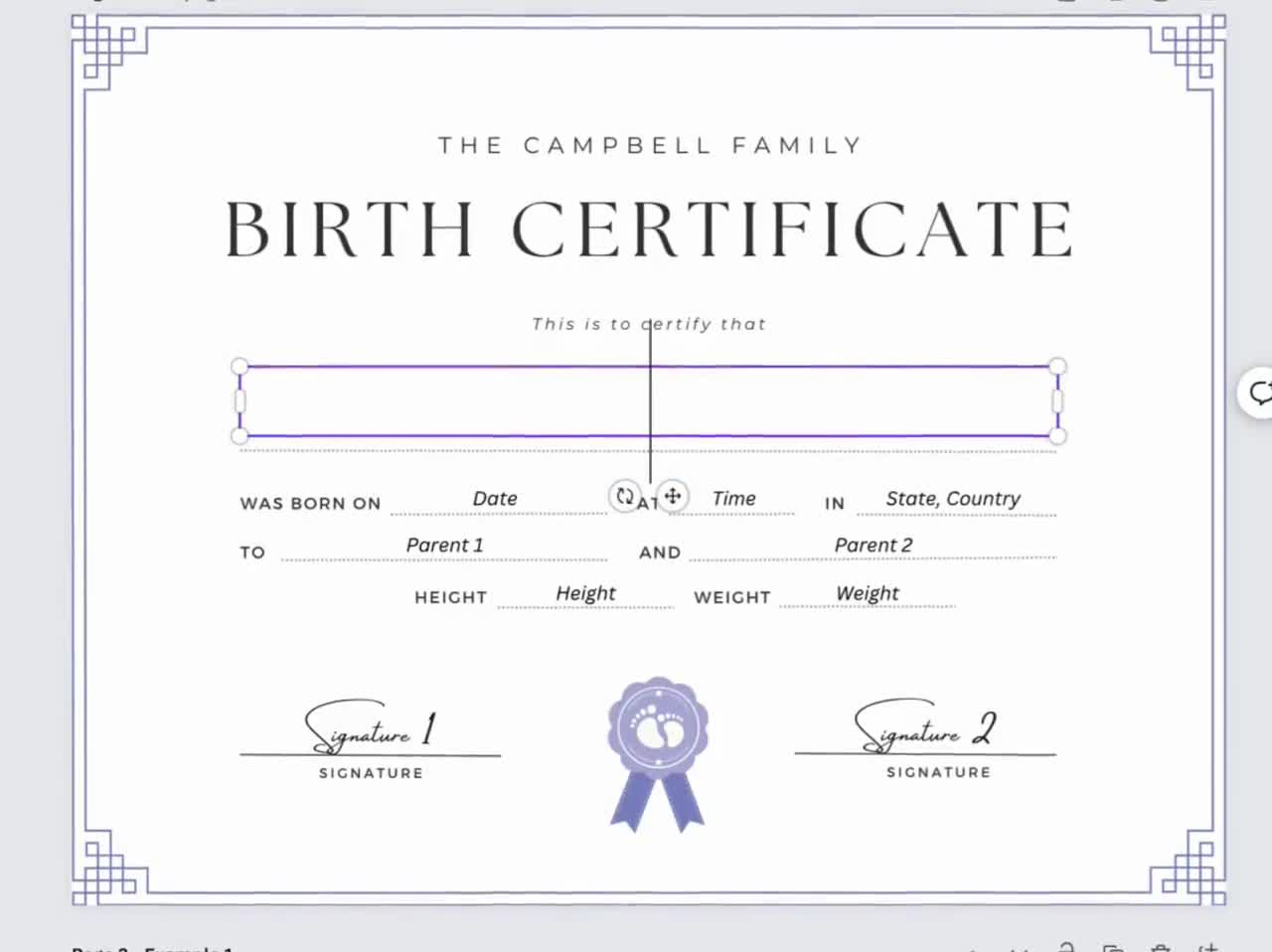 Editable Certificate Of Birth Certificate Template, Baby Certificate, Baby Gift, Baby Keepsake, Editable Canva Template - Digital Download for Birth Certificate Sample Template