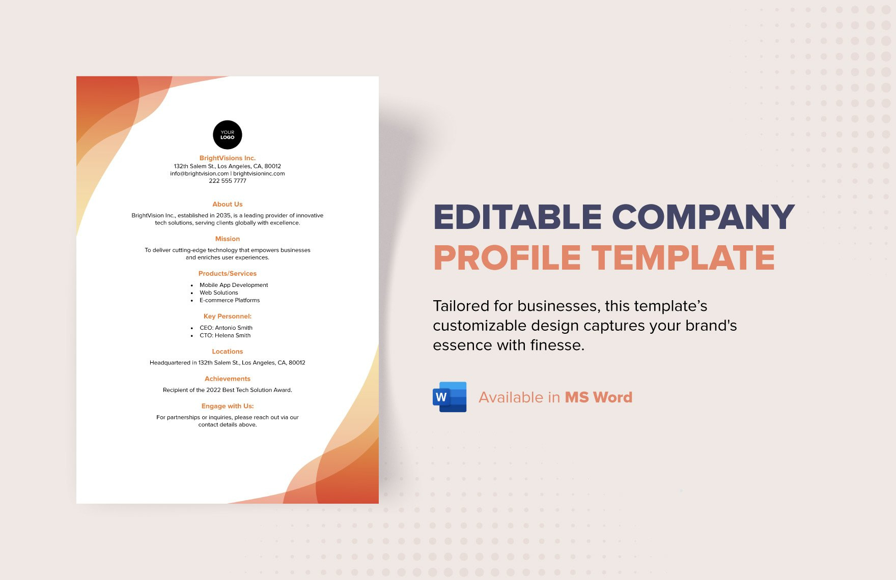 Editable Company Profile Template In Word, Pdf, Google Docs inside Business Profile Sample Template