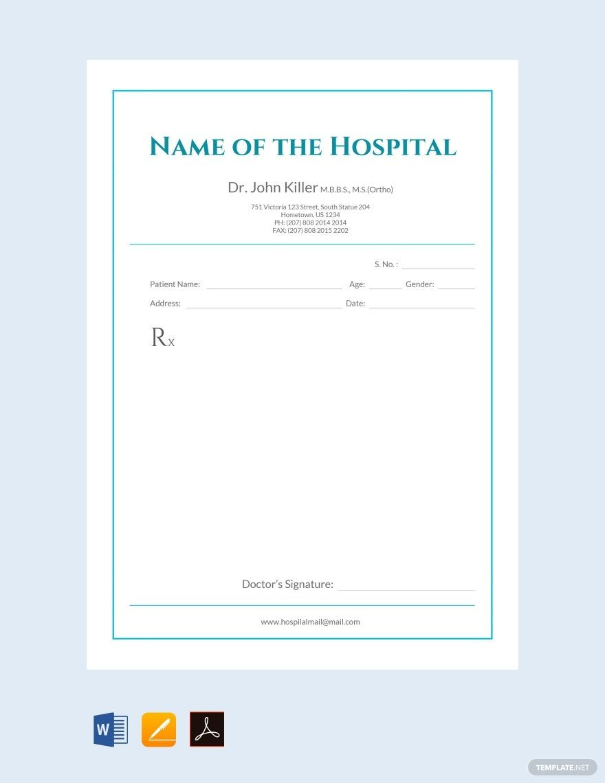 Editable Medical Prescription Format Template In Word, Pages, Pdf throughout Prescription Sample Template