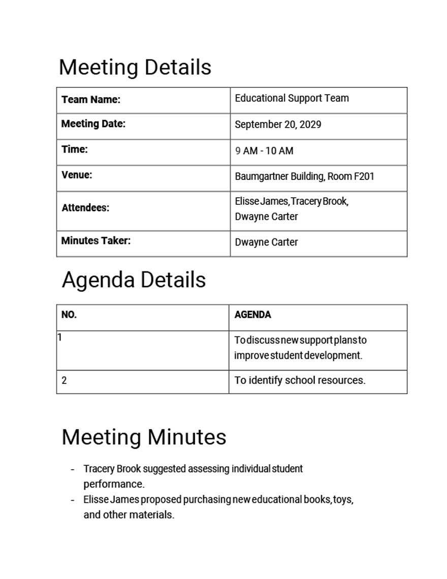 Educational Staff Meeting Minutes Template In Word, Google Docs in Sample Staff Meeting Minutes Template