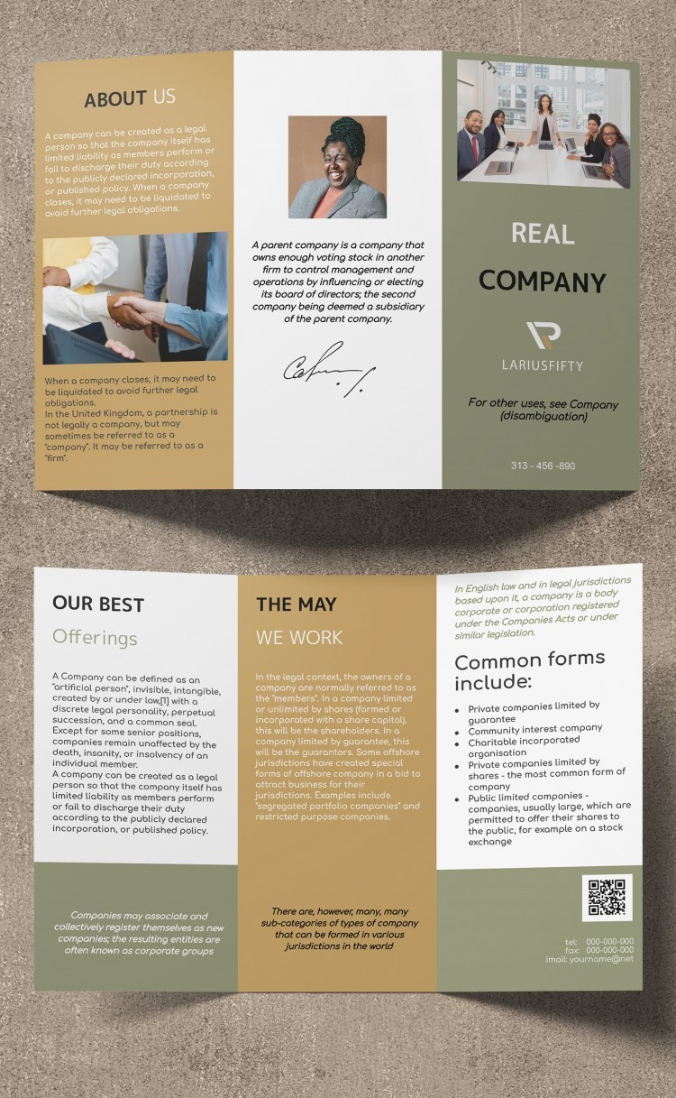 Elegant Trifold Company Brochure Template In Google Docs And for Free Brochure Design Sample Templates