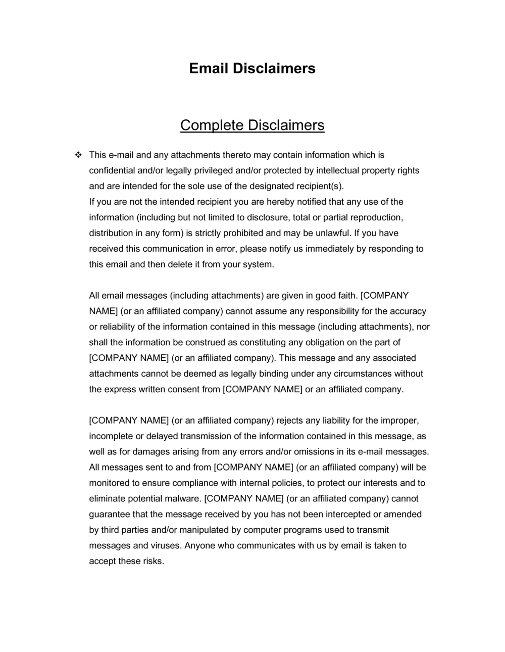 Email Disclaimer Template 2024 [Download .Docx] | Business In A Box™ for Email Disclaimer Sample Templates