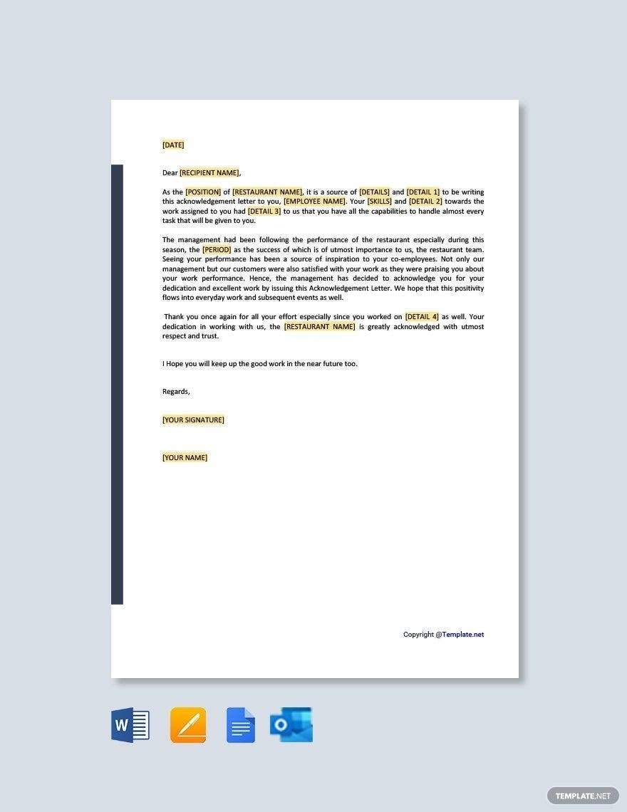 Employee Acknowledgement Letterr In Google Docs, Pages, Word, Pdf inside Acknowledgement Letter Template Sample