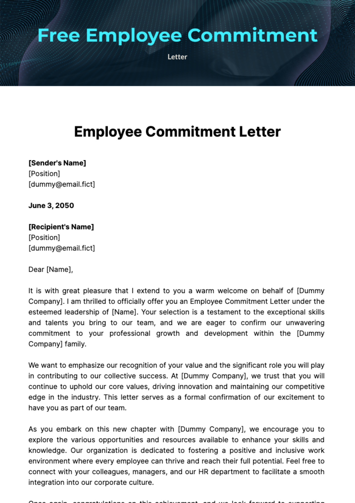 Employee Commitment Letter Template - Edit Online &amp;amp; Download pertaining to Commitment Letter Template Sample