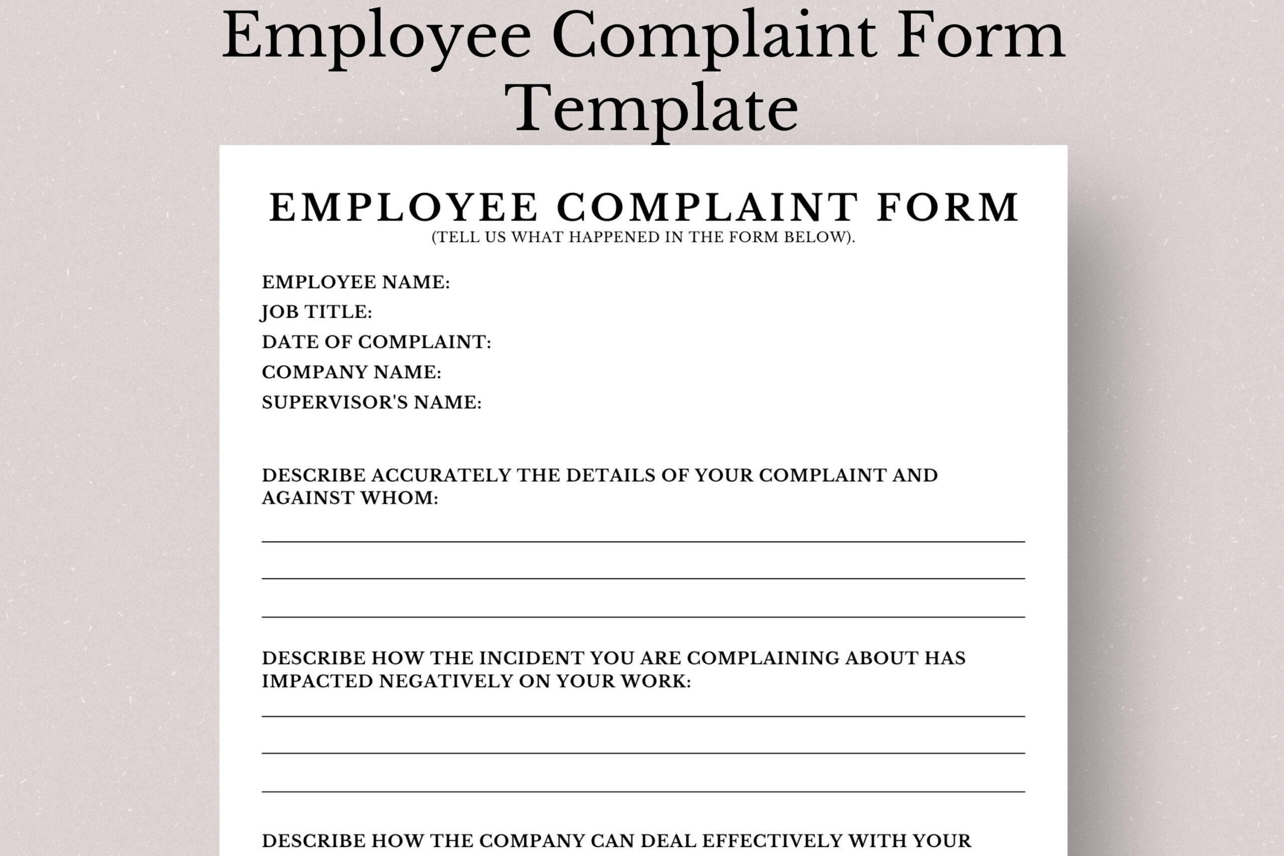 Employee Complaint Form Template, Editable Employee Complaint Form with regard to Complaint Form Sample Template