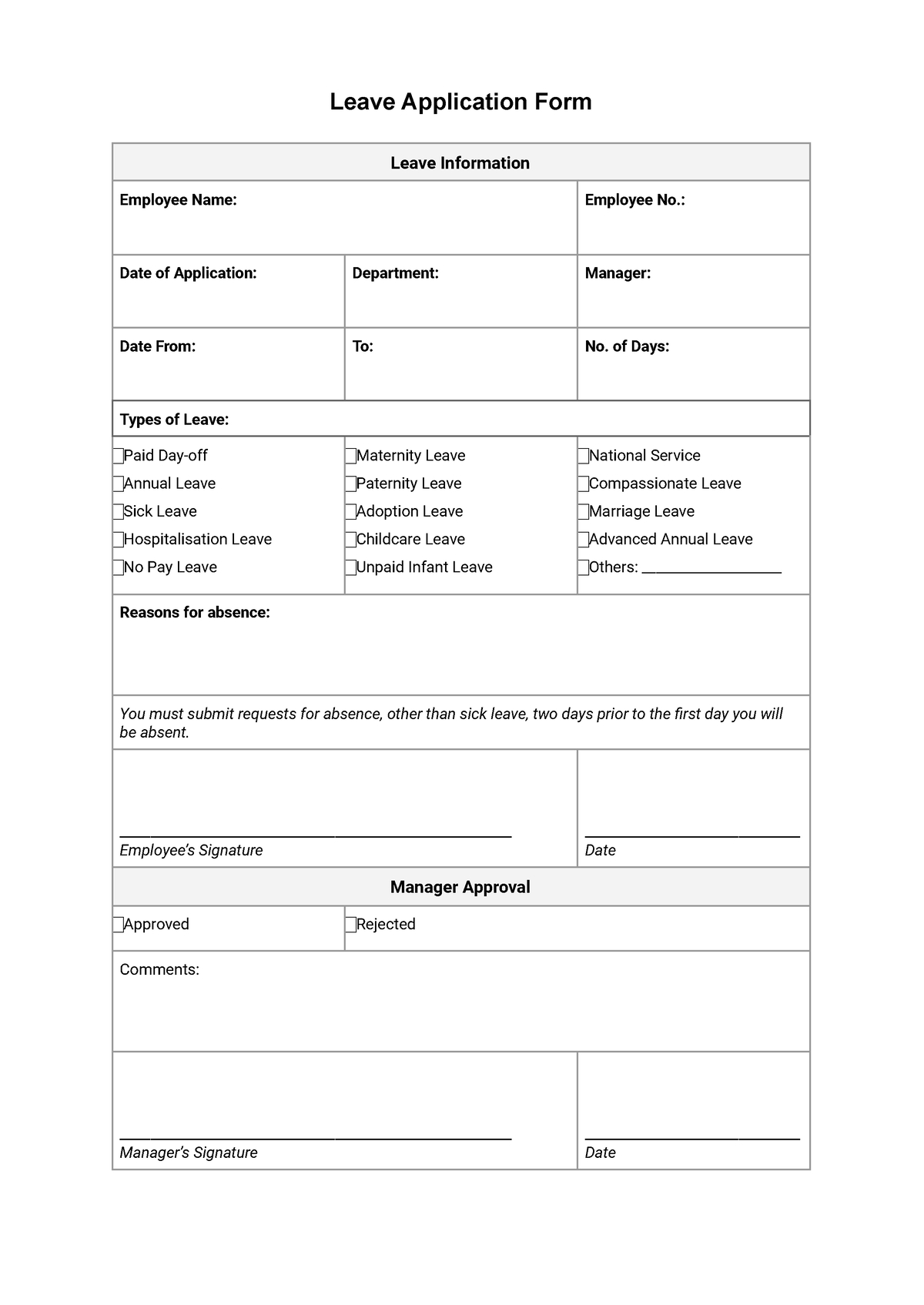 Employee Leave Application Form For Hr - Leave Application Form pertaining to Leave Form Sample Template