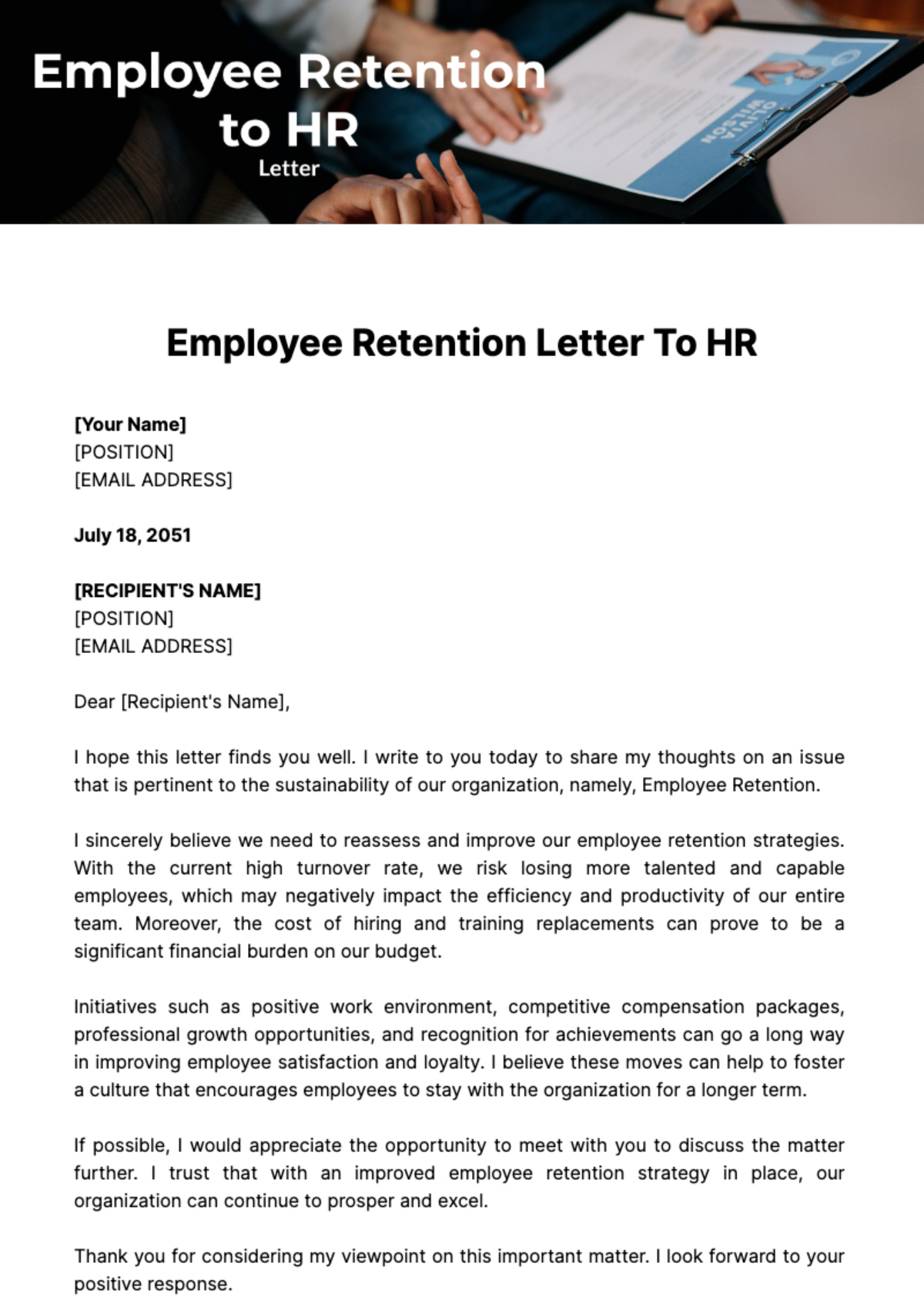 Employee Retention Letter To Hr Template - Edit Online &amp;amp; Download intended for Retention Letter Sample Template