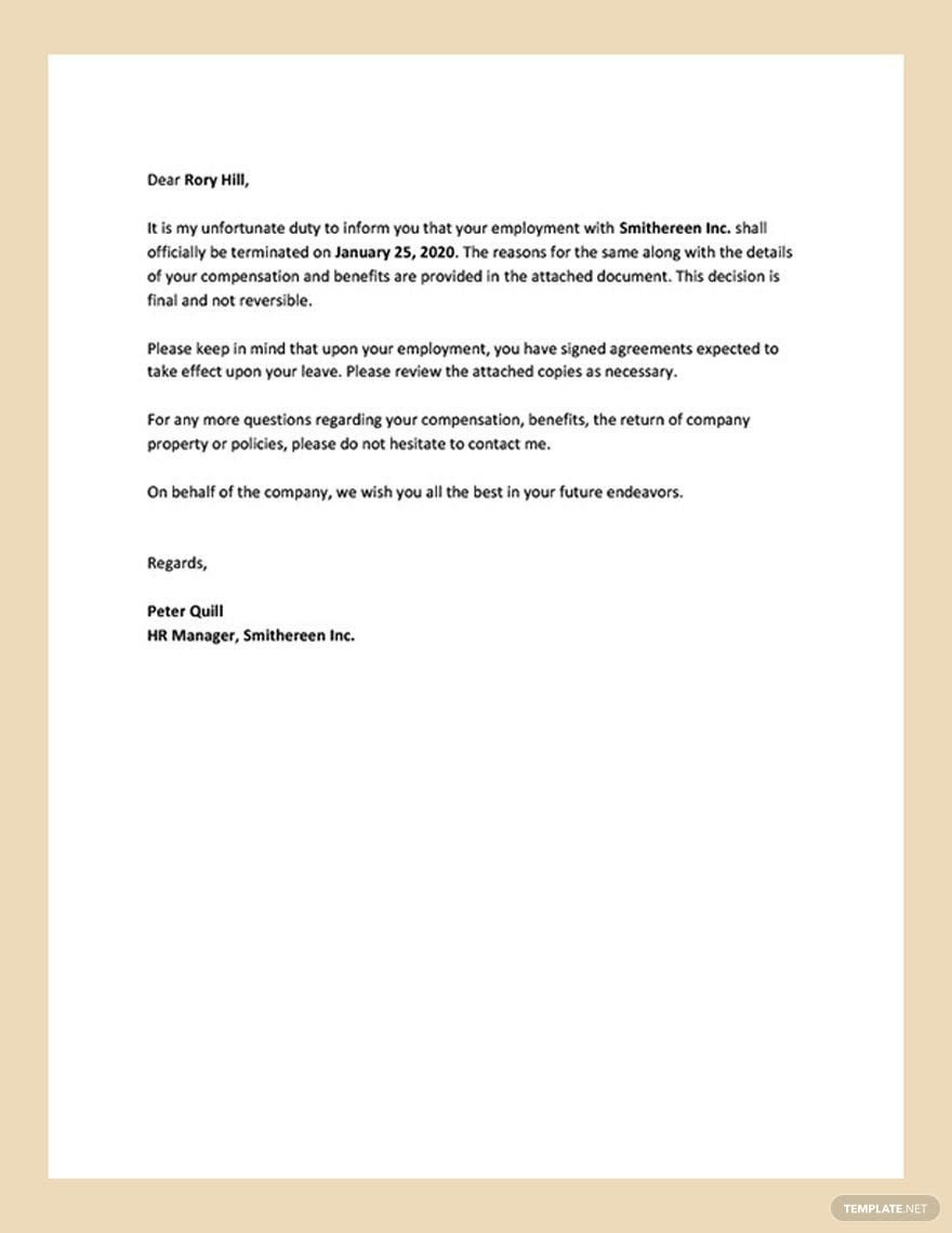 Employee Termination Letter Template In Word, Google Docs, Pages in Termination Letter Template Sample