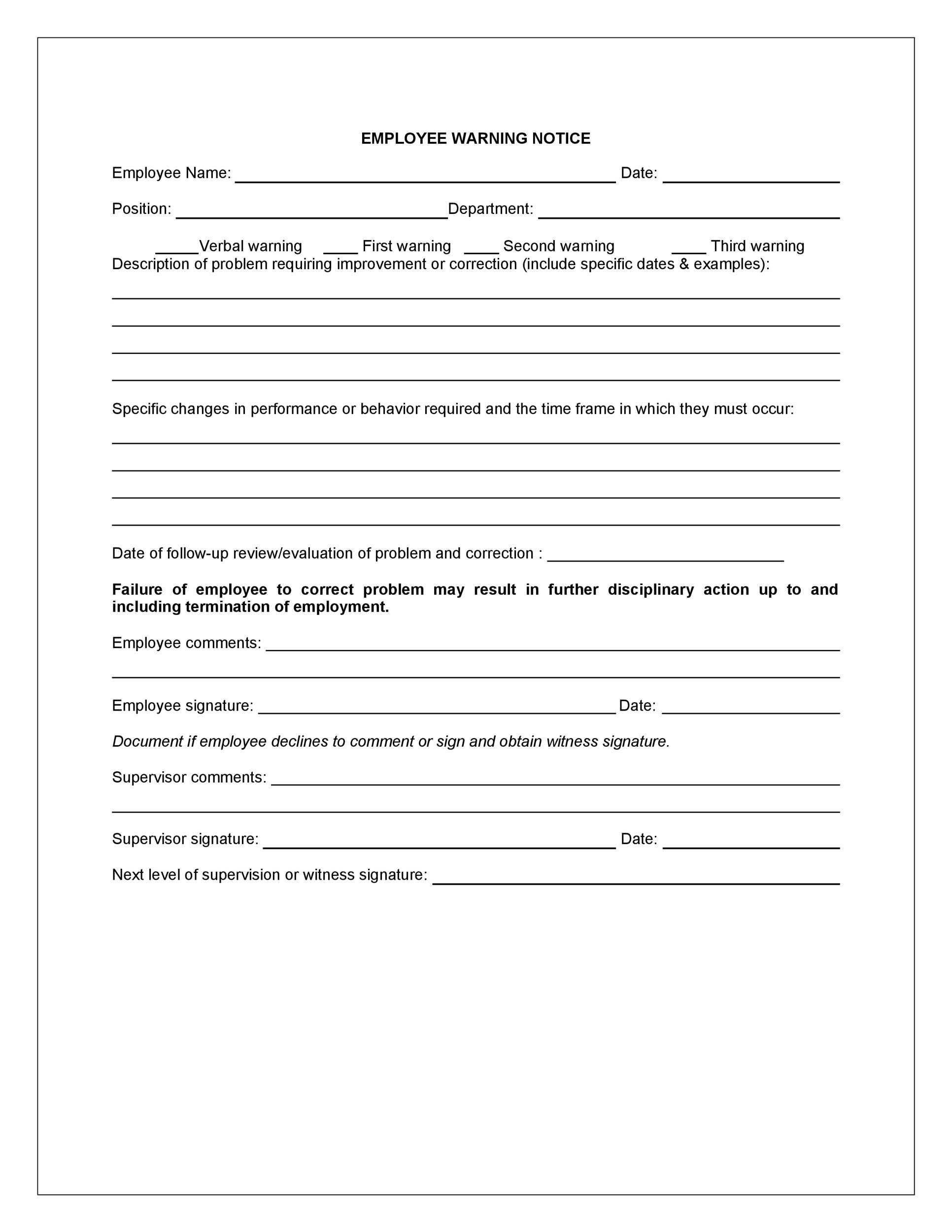 Employee Warning Notice - Download 56 Free Templates &amp;amp; Forms regarding Verbal Warning Template Sample