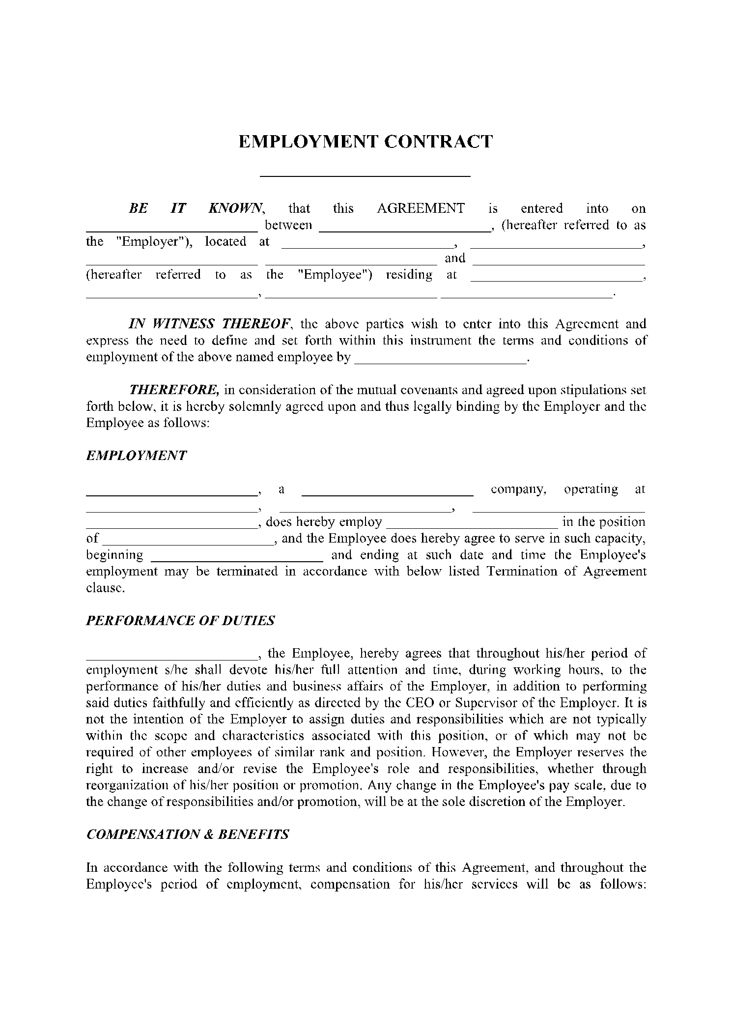 Employement Contract Template In 2021: Free Sample - Cocosign in Employment Contract Agreement Template Sample