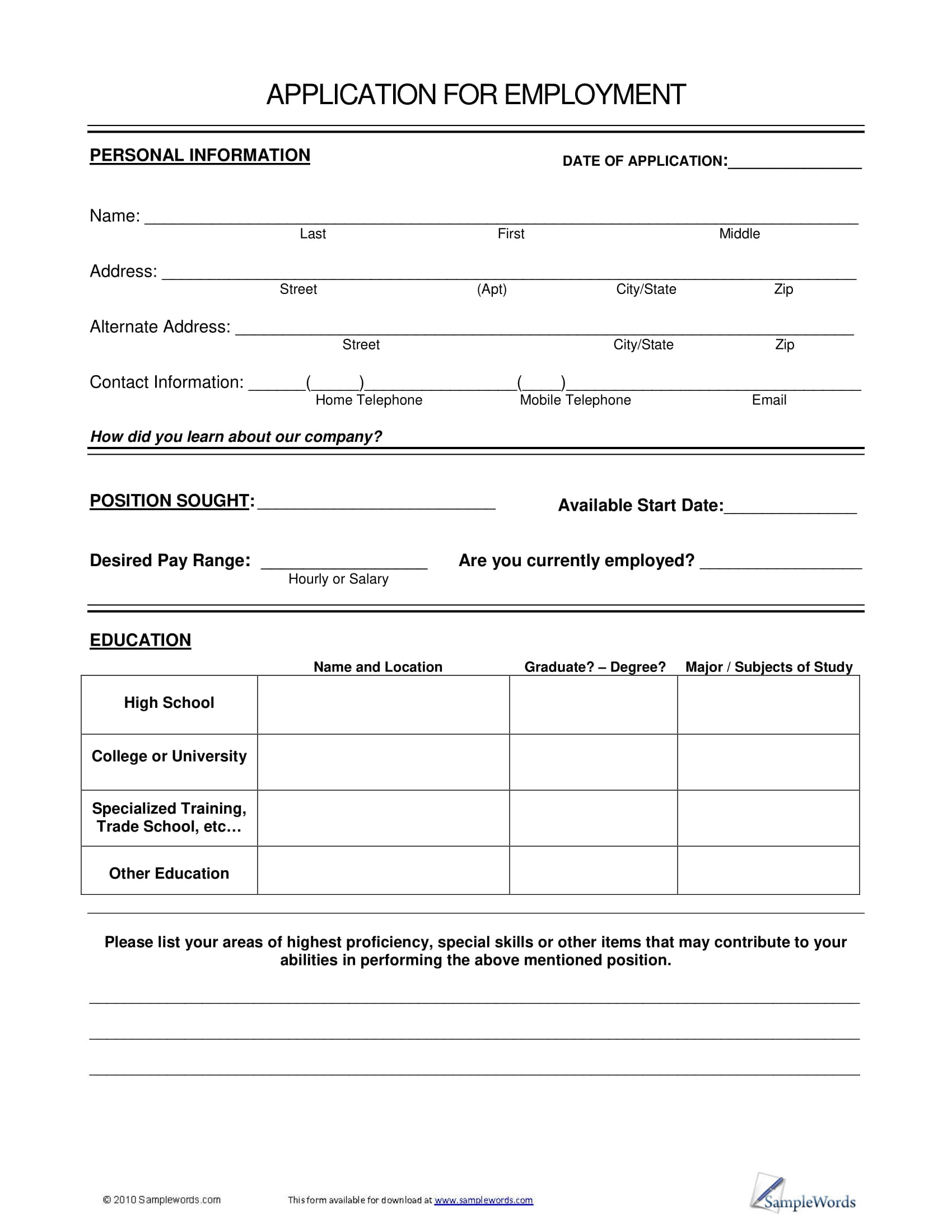 Employment Application Form - 19+ Examples, Format, Pdf inside Sample Application Template