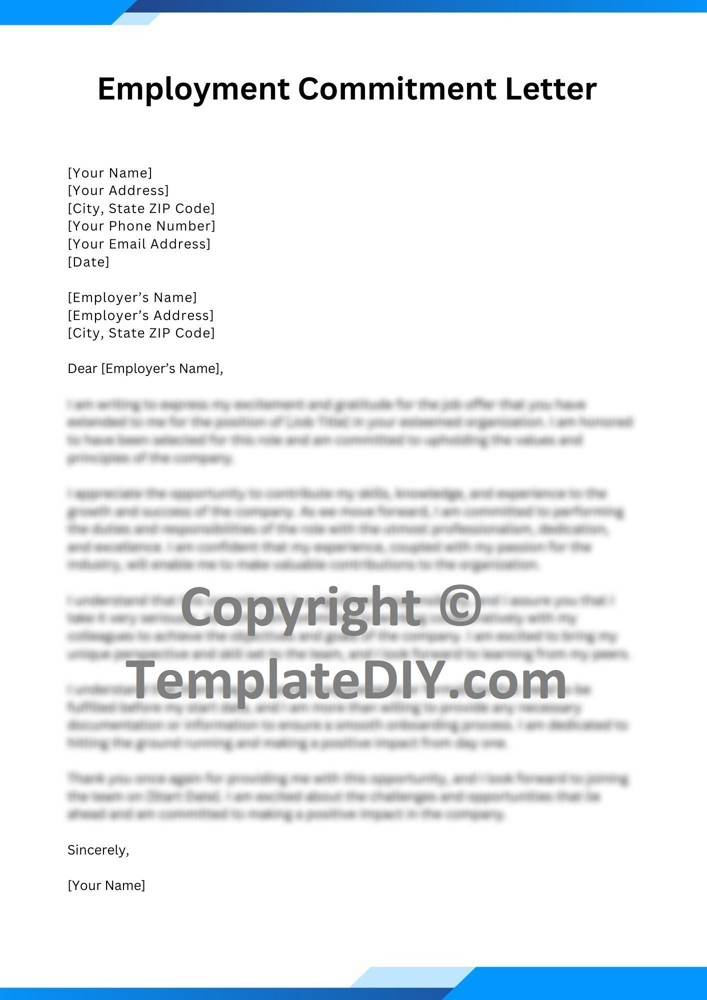 Employment Commitment Letter Sample Template With Examples with regard to Commitment Letter Template Sample