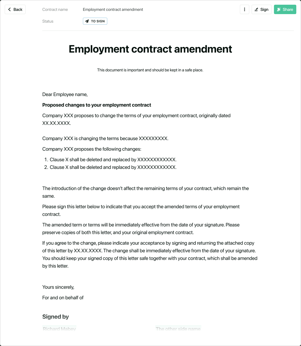 Employment Contract Amendment Template - Free To Use in Contract Amendment Template Sample