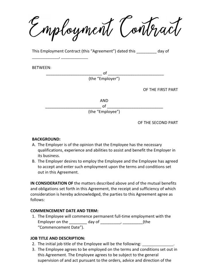 Employment Contract Template Sample