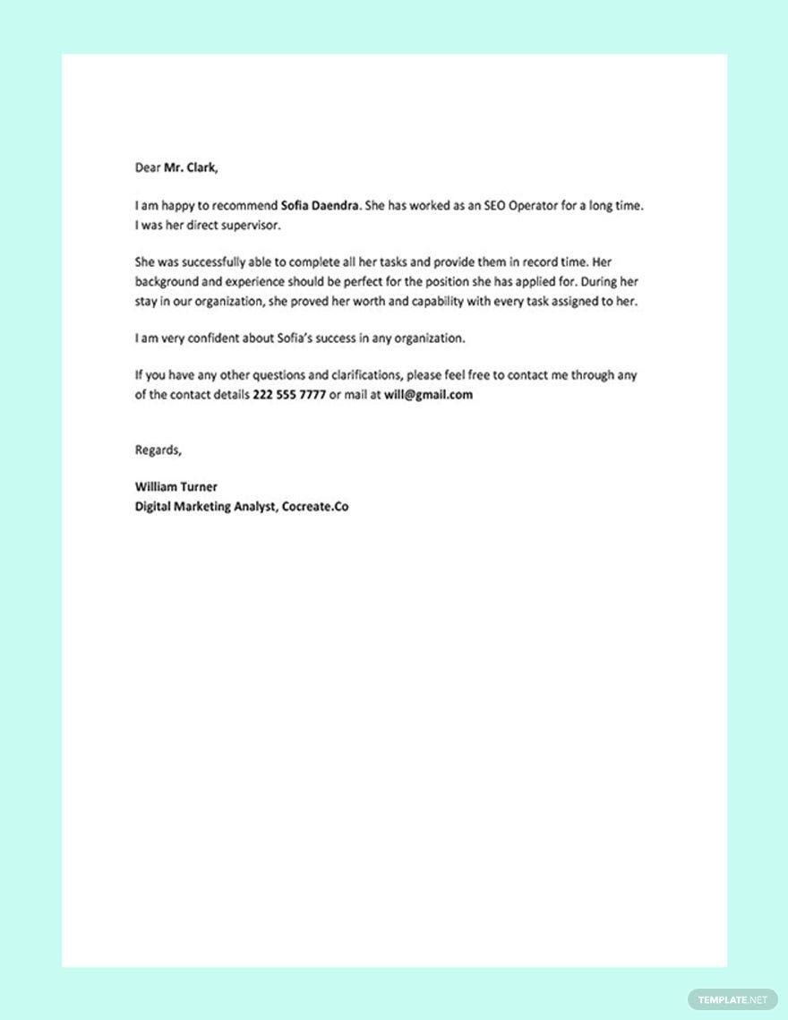 Employment Reference Letter Template In Google Docs, Word, Pages intended for Employment Reference Letter Sample Template