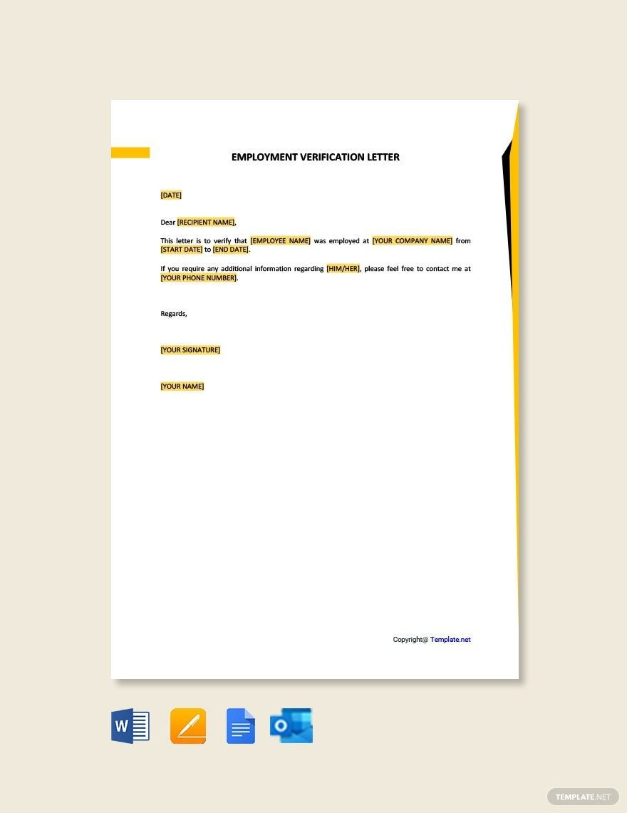 Employment Verification Letter In Google Docs, Word, Pages pertaining to Employment Verification Letter Template Sample