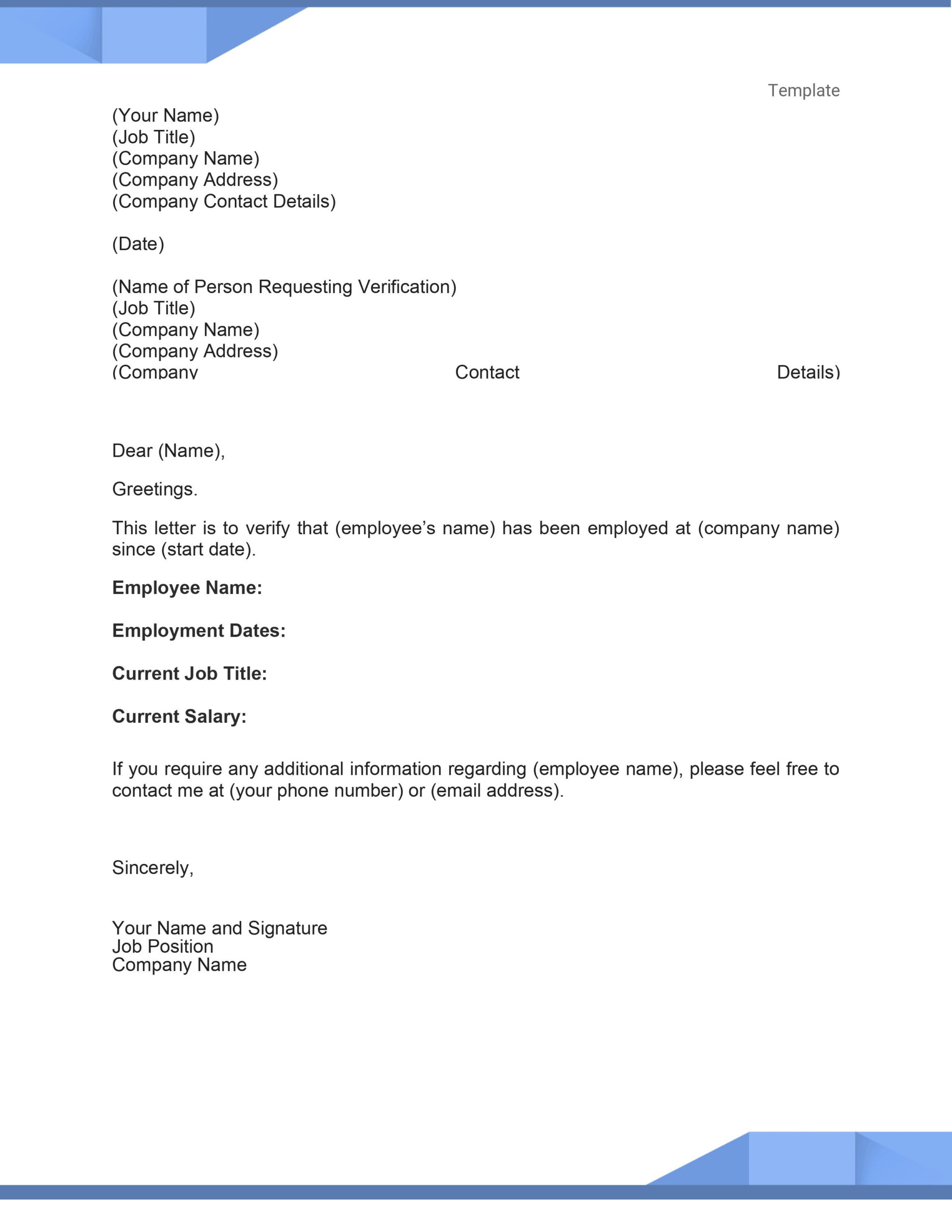 Employment Verification Letter Sample Template with Employment Verification Letter Template Sample