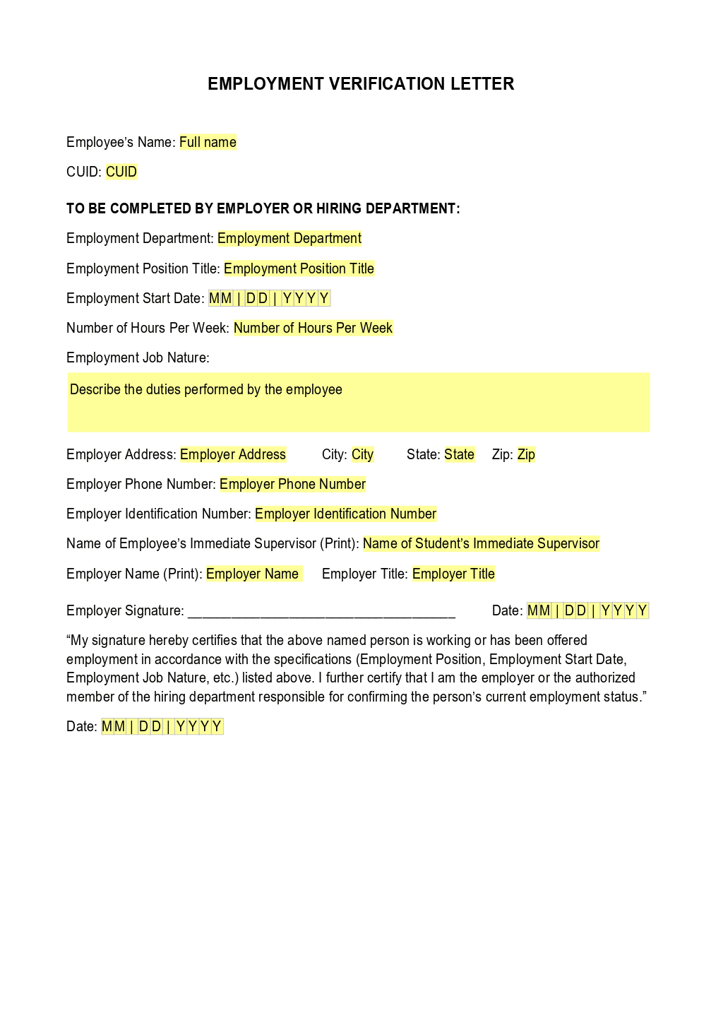 Employment Verification Letter Template | Onlyoffice within Employment Verification Letter Template Sample