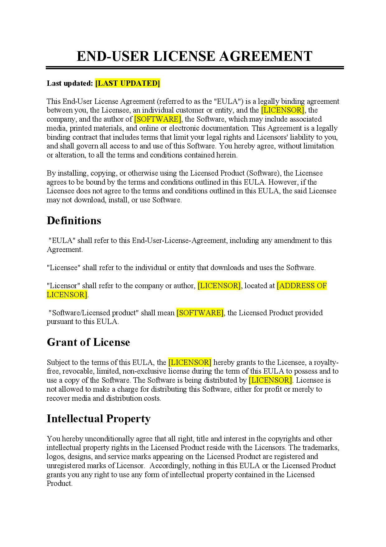 End-User License Agreement Template - Free Download - Easy Legal Docs in Eula Sample Template