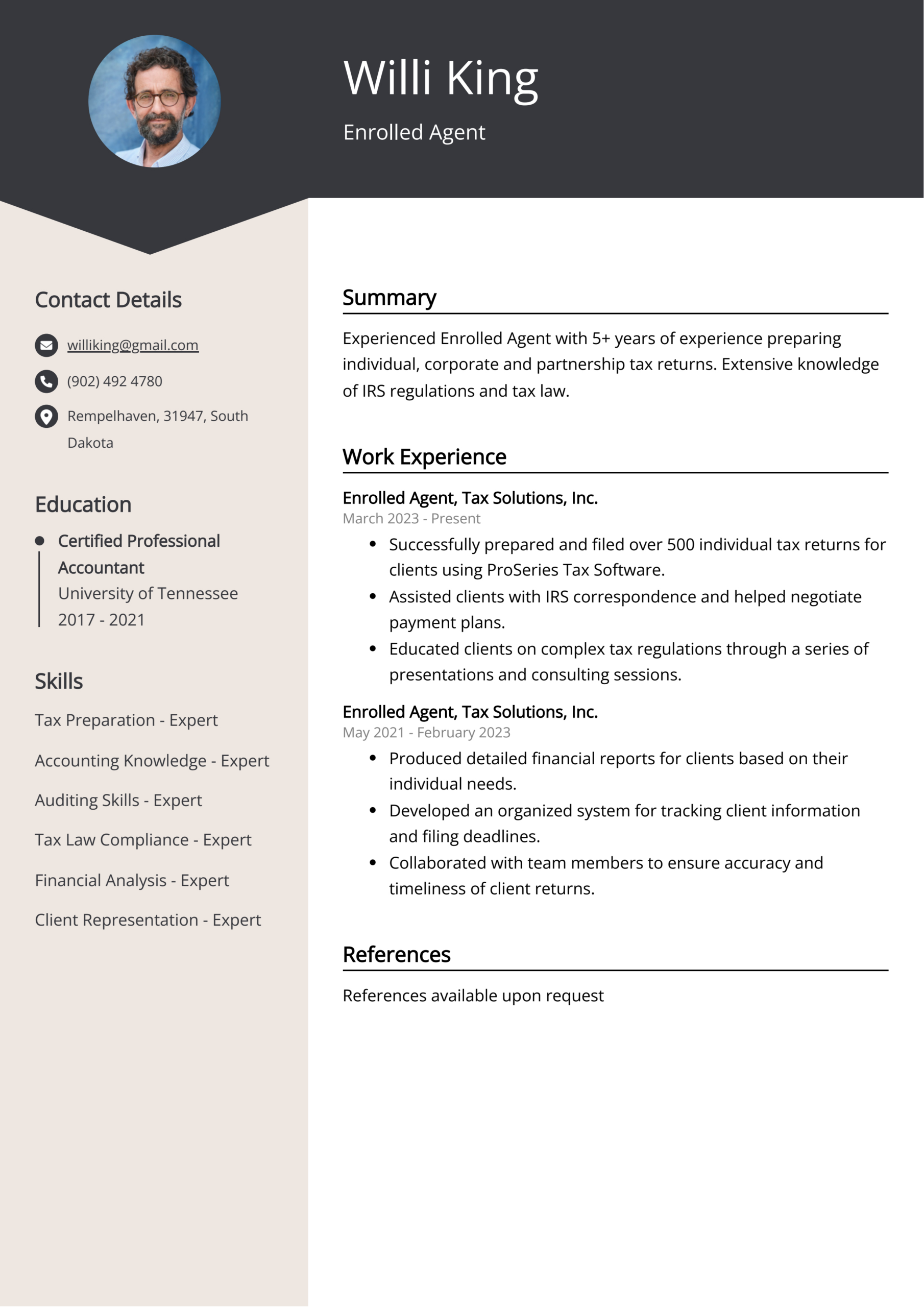 Enrolled Agent Cv Example For 2024 (Skills &amp;amp; Templates) in Irs Sample Template For Schools