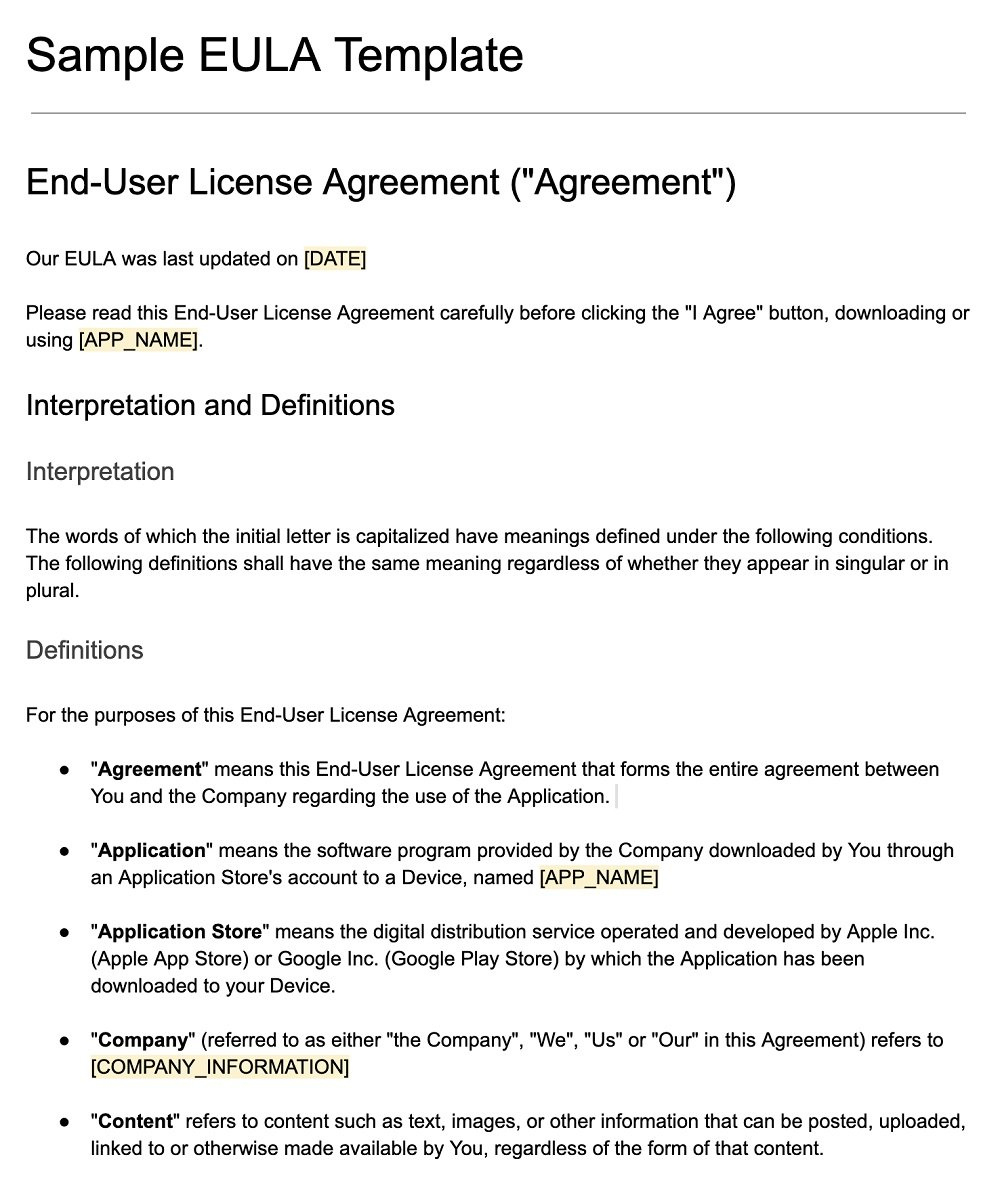Eula Template - Termsfeed throughout Eula Sample Template