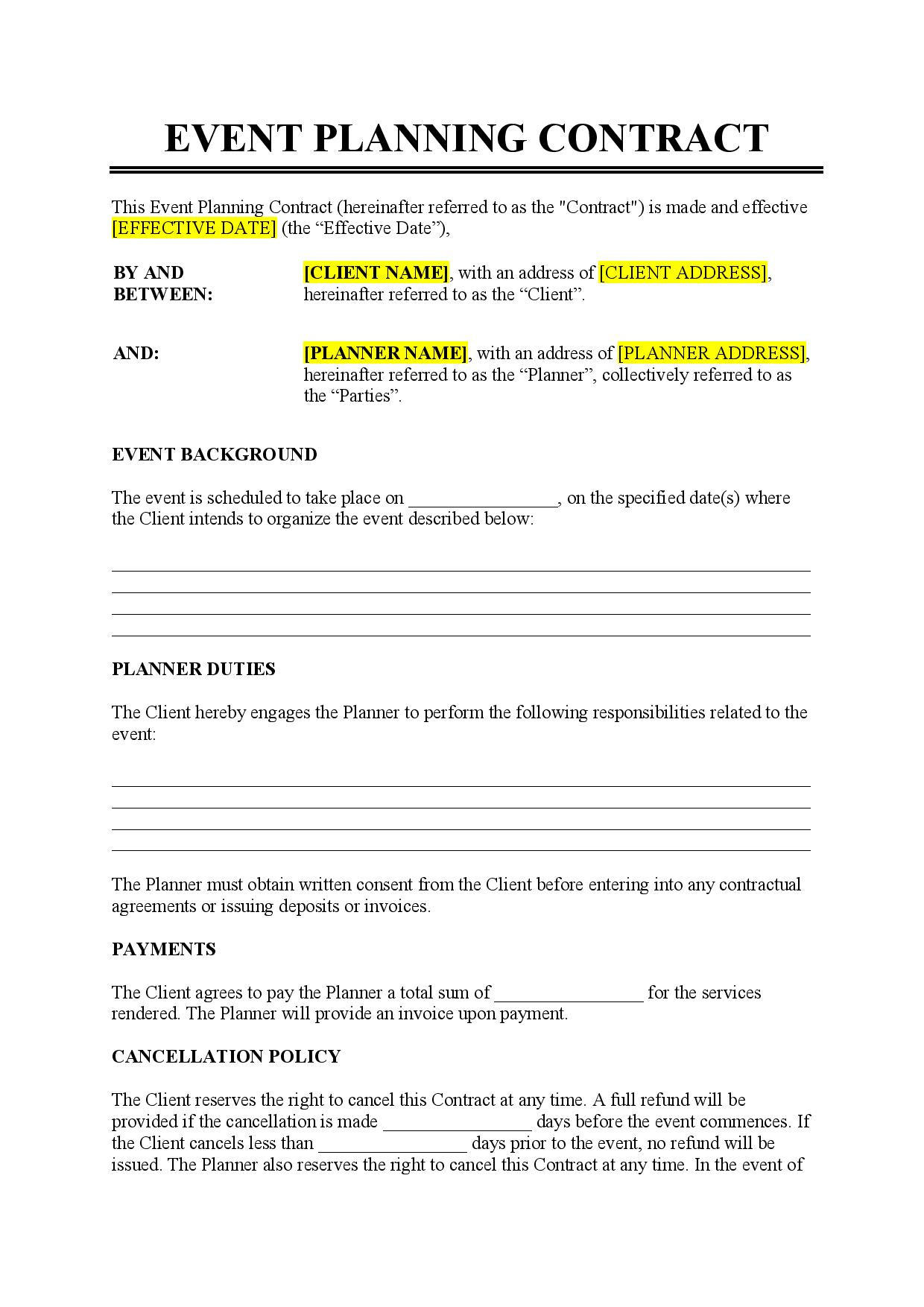 Event Planning Contract Template - Free Download - Easy Legal Docs for Event Planner Contract Sample Template