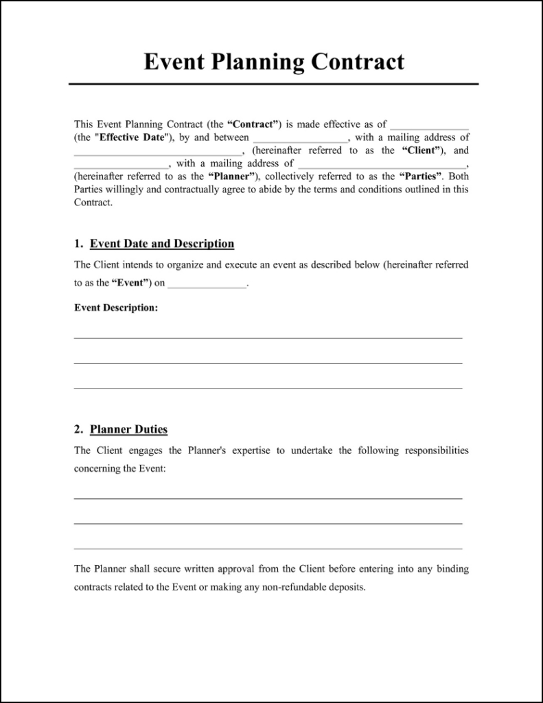 Event Planning Contract Template Sample - Bunnydoc with regard to Event Planner Contract Sample Template