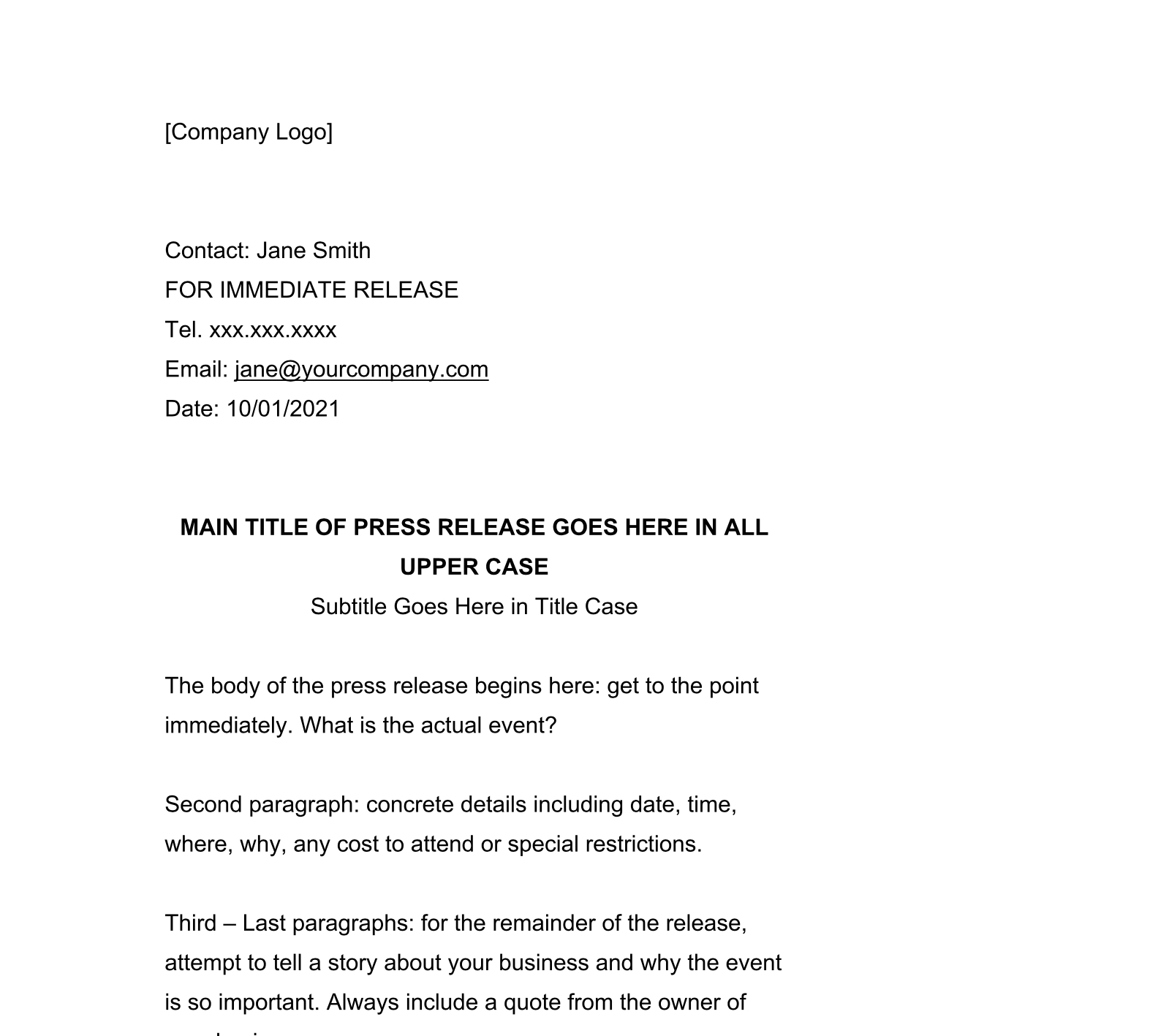 Event Press Release Template inside Event Press Release Template Sample