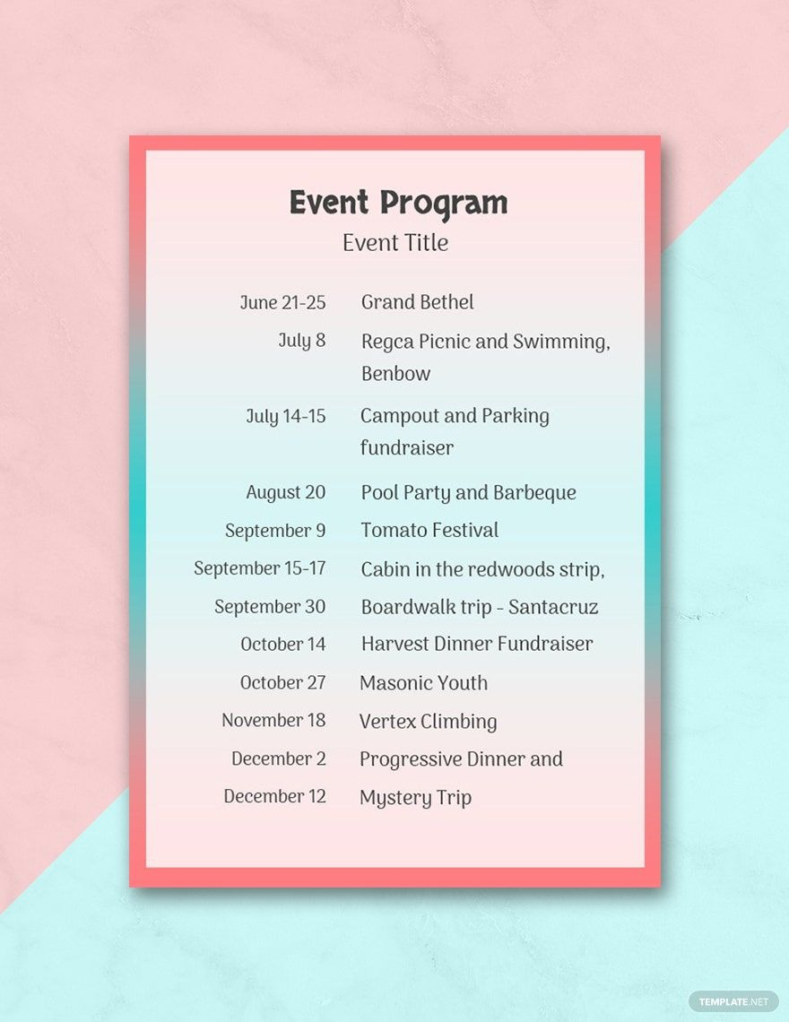 Event Program Template In Pages, Google Docs, Word - Download in Event Schedule Sample Template