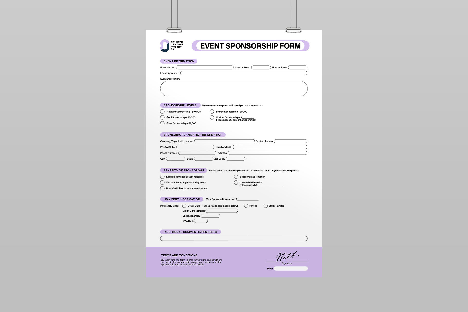 Event Sponsorship Form Template - Brandpacks with regard to Sponsorship Form Sample Template