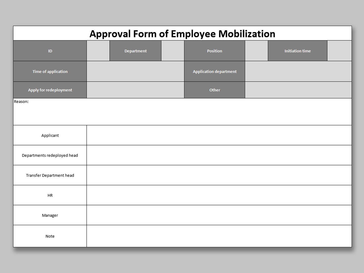 Excel Of Approval Form Of Employee Mobilization.xlsx | Wps Free inside Approval Form Sample Templates