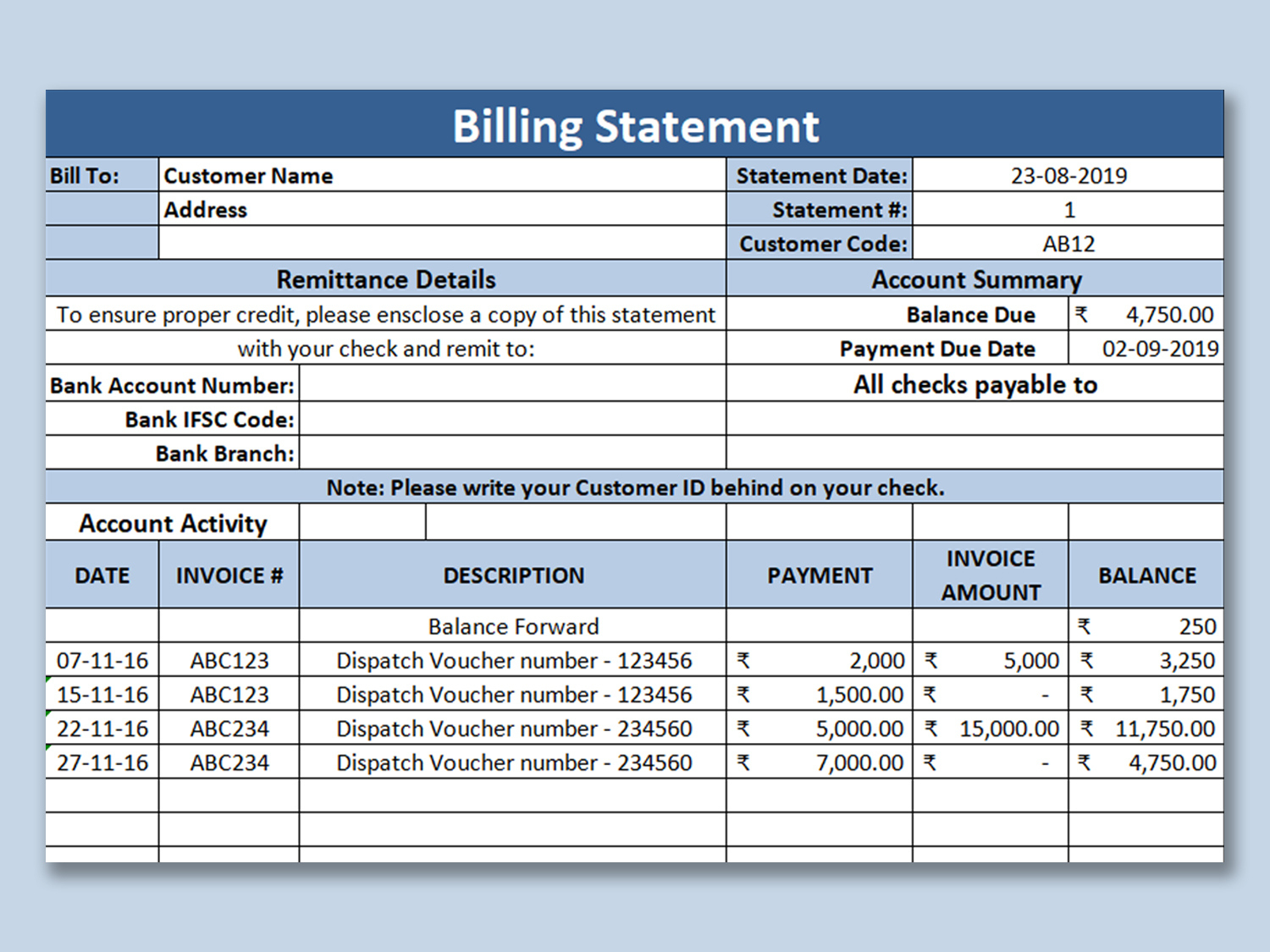 Excel Of Billing Statement.xlsx | Wps Free Templates pertaining to Sample Billing Statement Template