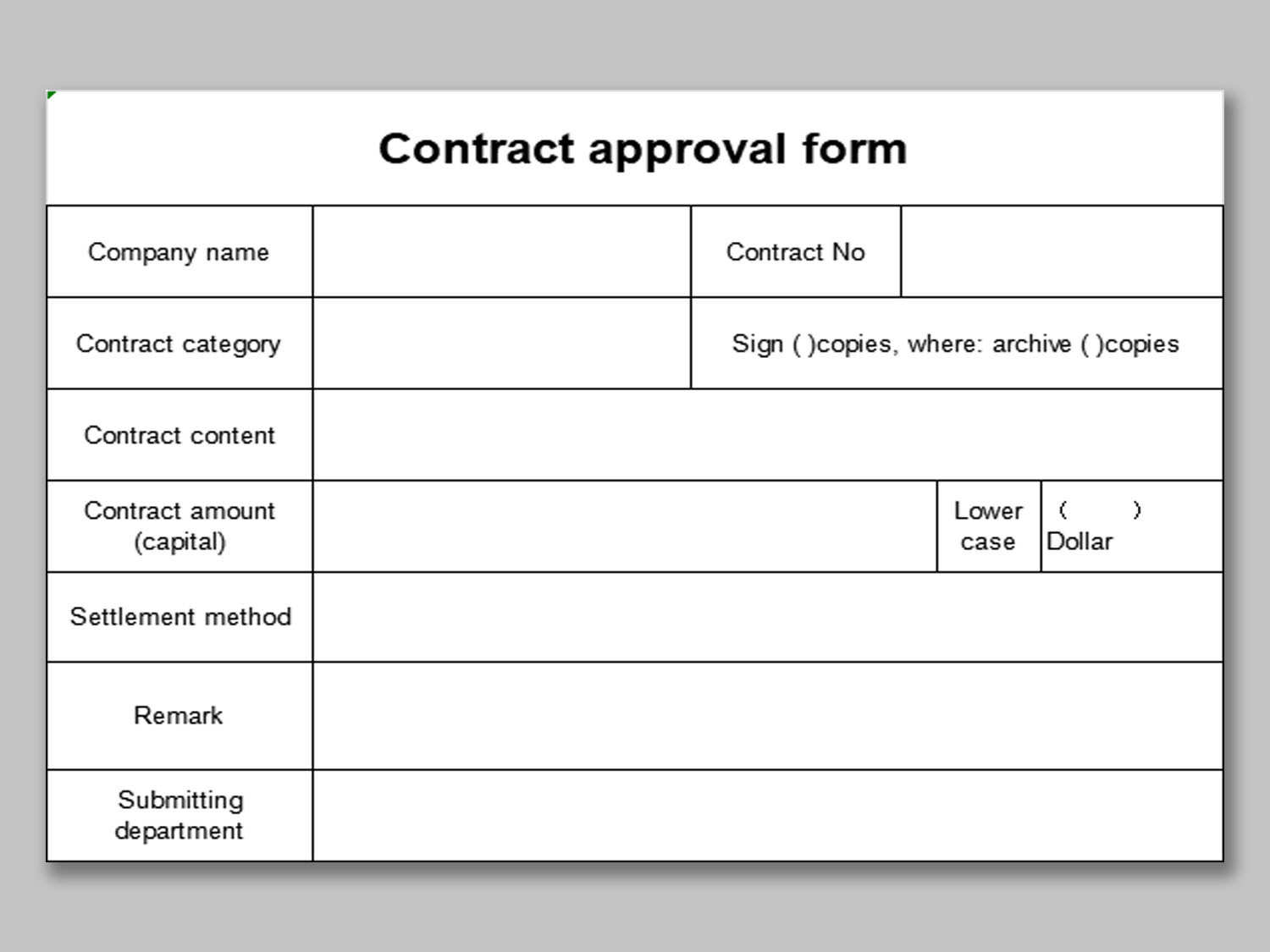 Excel Of Contract Approval Form.xlsx | Wps Free Templates for Approval Form Sample Templates