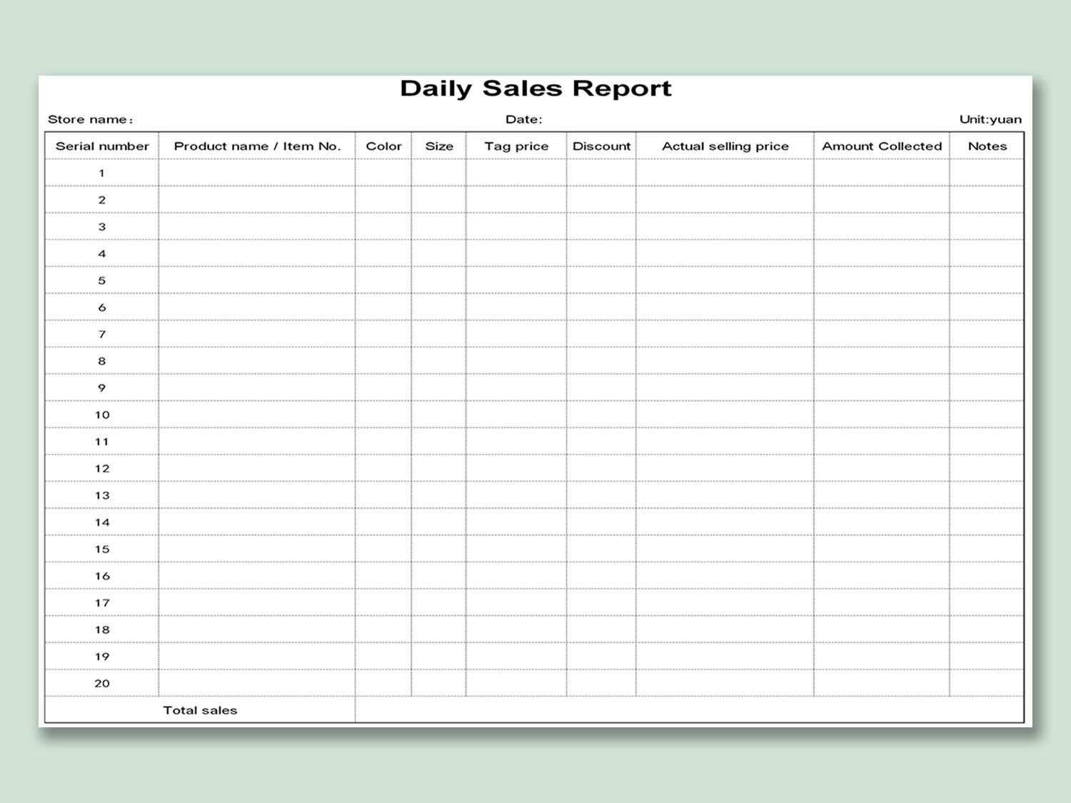 Excel Of Daily Sales Report.xlsx | Wps Free Templates throughout Weekly Sales Report Sample Template