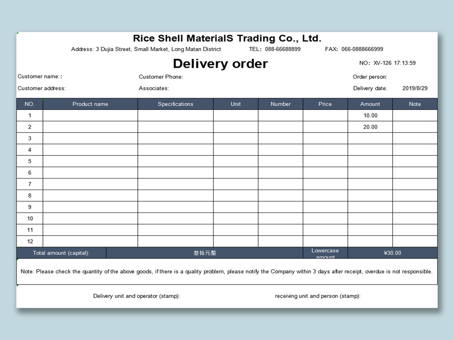 Excel Of Delivery Order.xlsx | Wps Free Templates with Delivery Order Sample Template