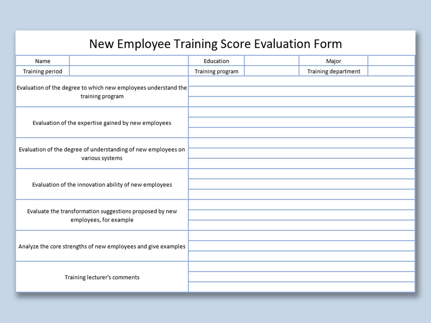 Excel Of New Employee Training Score Evaluation Form.xls | Wps regarding Training Evaluation Sample Template