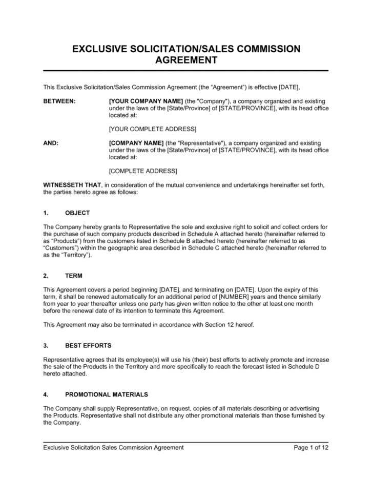 Sales Commission Agreement Template Sample