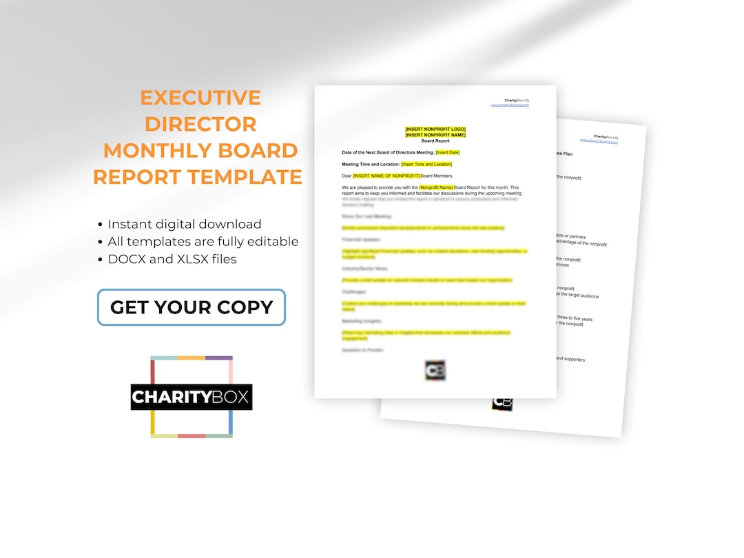 Executive Director Monthly Board Report Template - Etsy inside Board Report Sample Templates